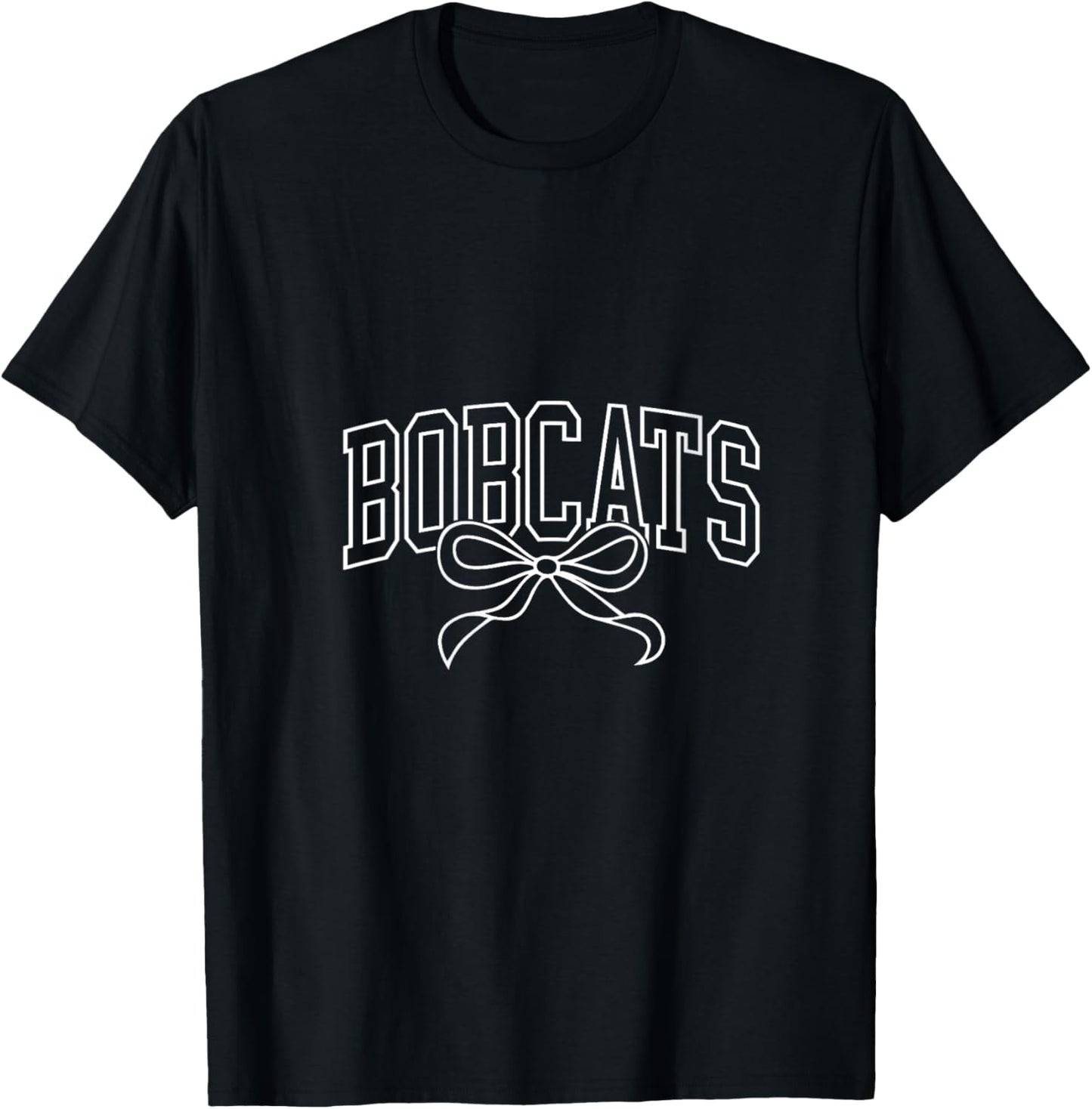 Coquette Bow Bobcats Back to School Team Spirit V-Neck T-Shirt - T-Shirt | Black