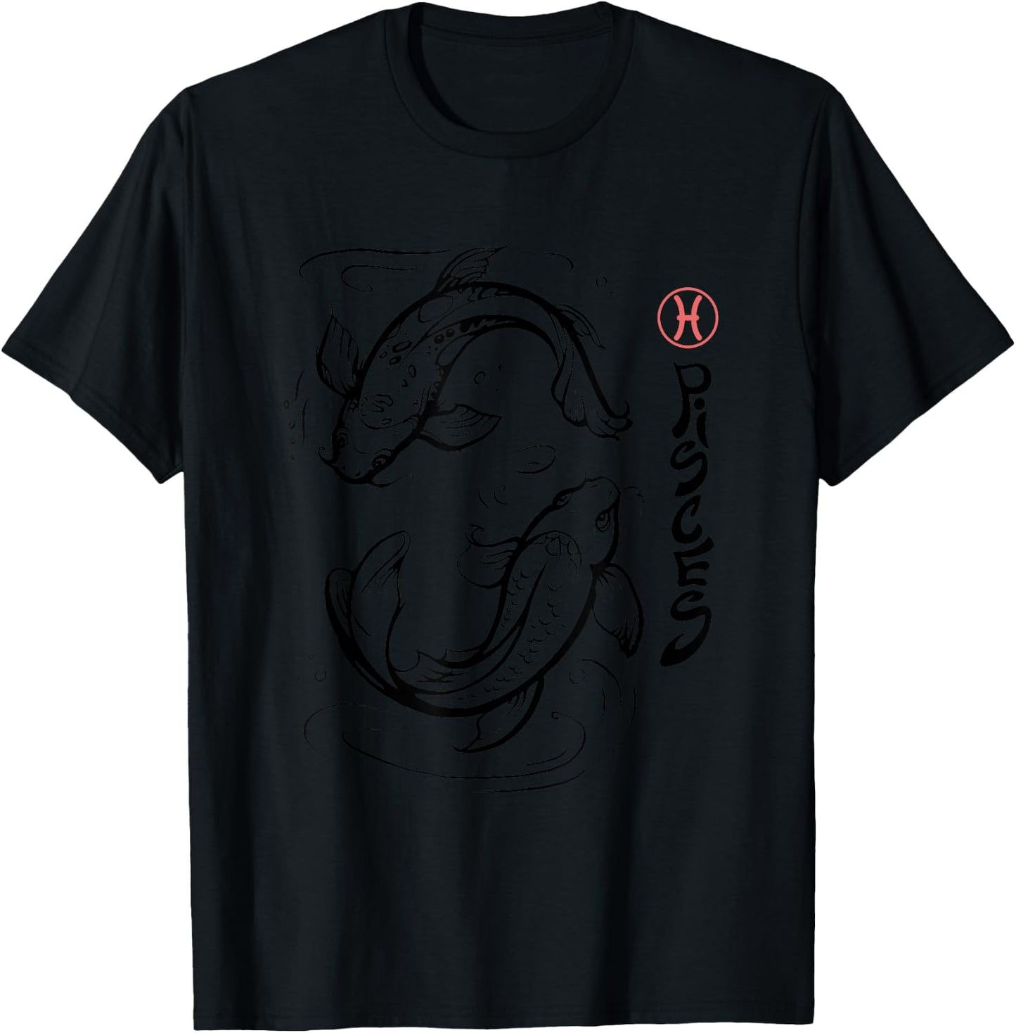 Zodiac Pisces Astrology Star Sign Graphic Japanese Koi Fish T-Shirt - T-Shirt | Black