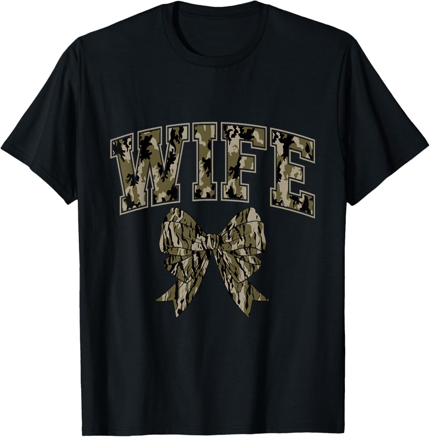 Wife Camo Coquette Bow Camouflage Hunting Woman Duck Hunter T-Shirt - T-Shirt | Black