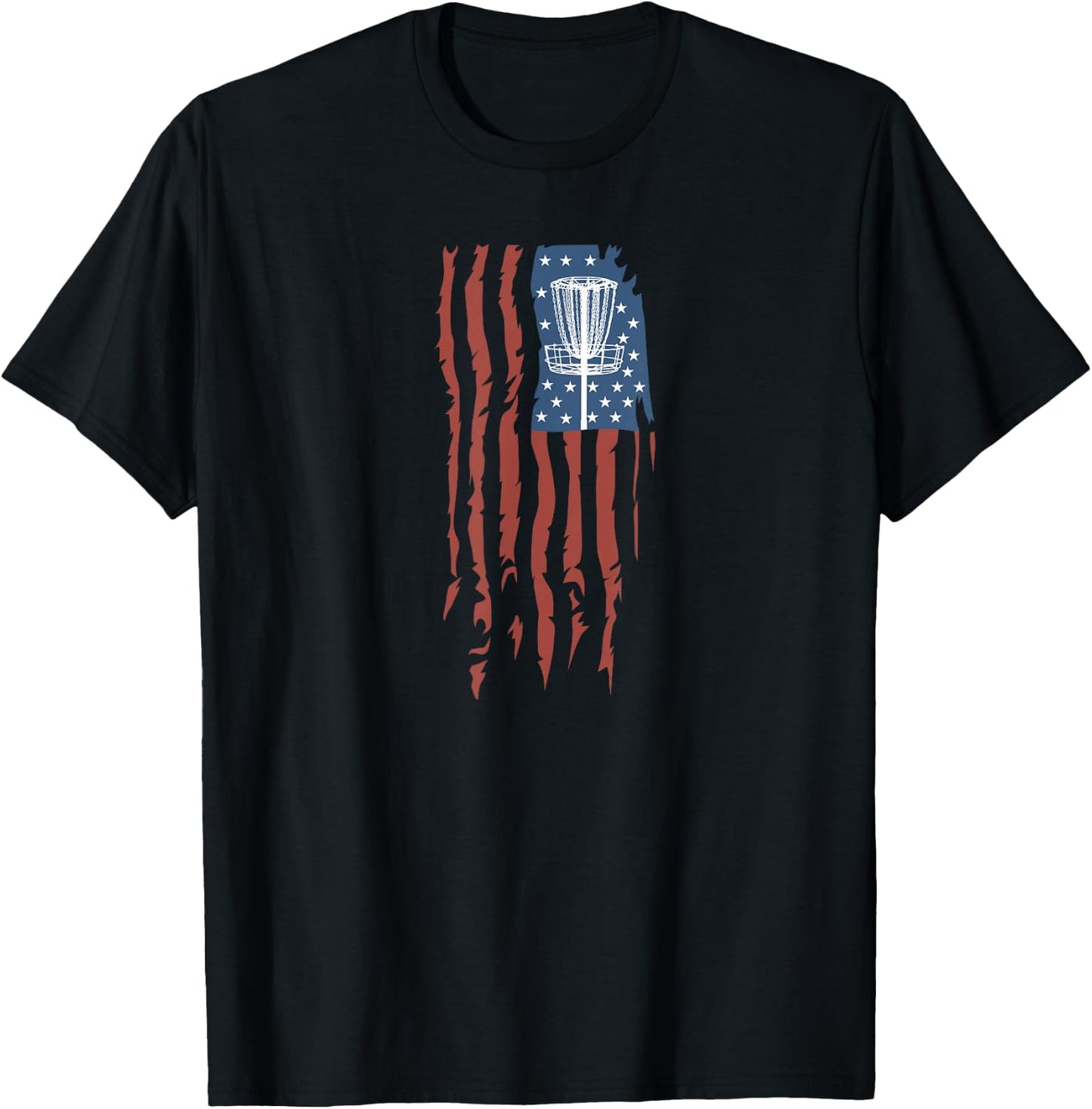 Disc Golf American Flag Retro Frisbee Sports Gift T-Shirt - T-Shirt | Black