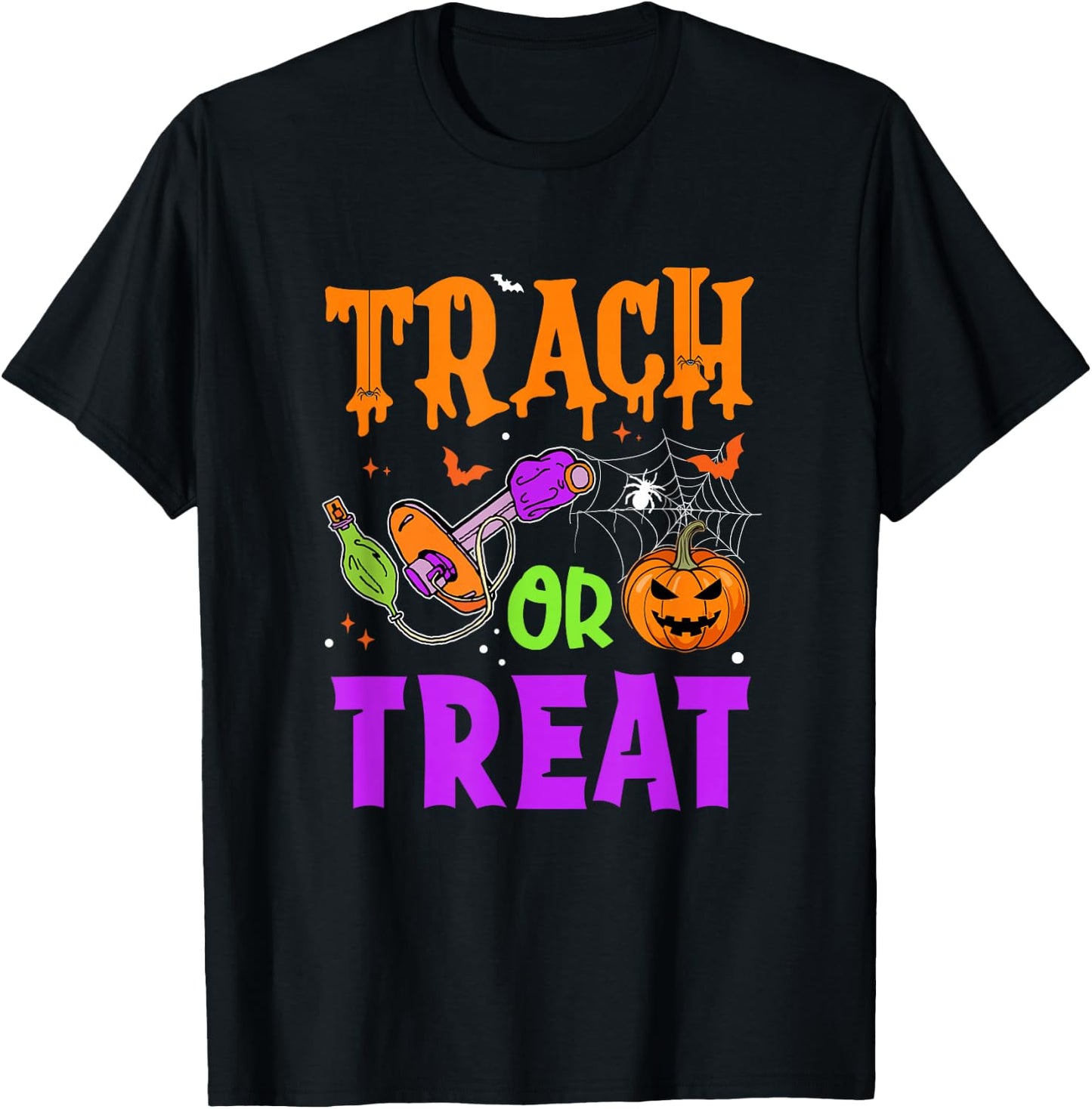 Respiratory Therapist Trach Or Treat Icu Rn Halloween Nurse T-Shirt - T-Shirt | Black