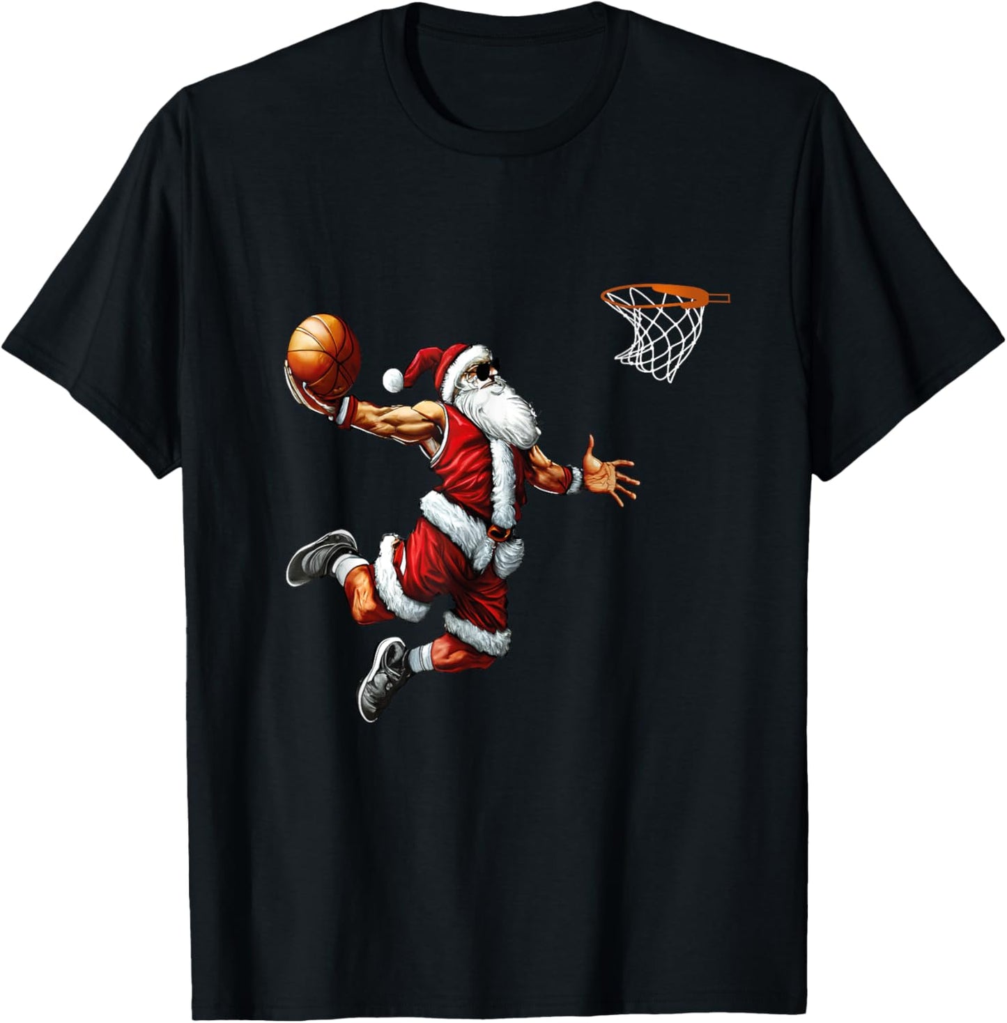 Santa Playing Basketball Christmas T-Shirt - T-Shirt | Black