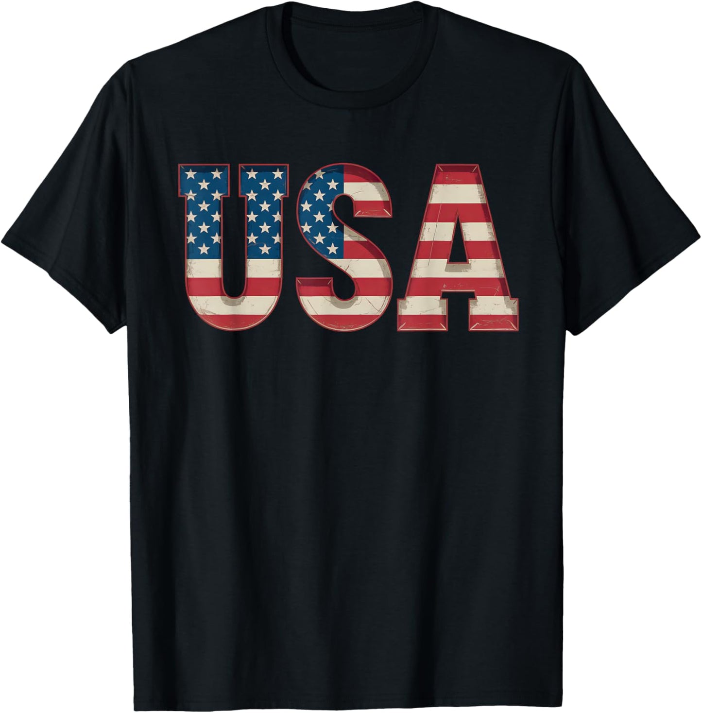 USA US Flag Patriotic 4th of July America Men Women Kids T-Shirt - T-Shirt | Black