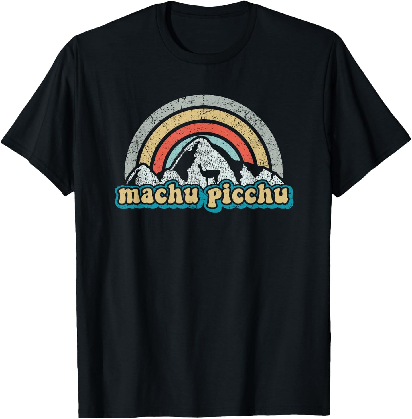 Machu Picchu Retro Llama | Cuzco Peru | Vintage Inca Trail T-Shirt - T-Shirt | Black
