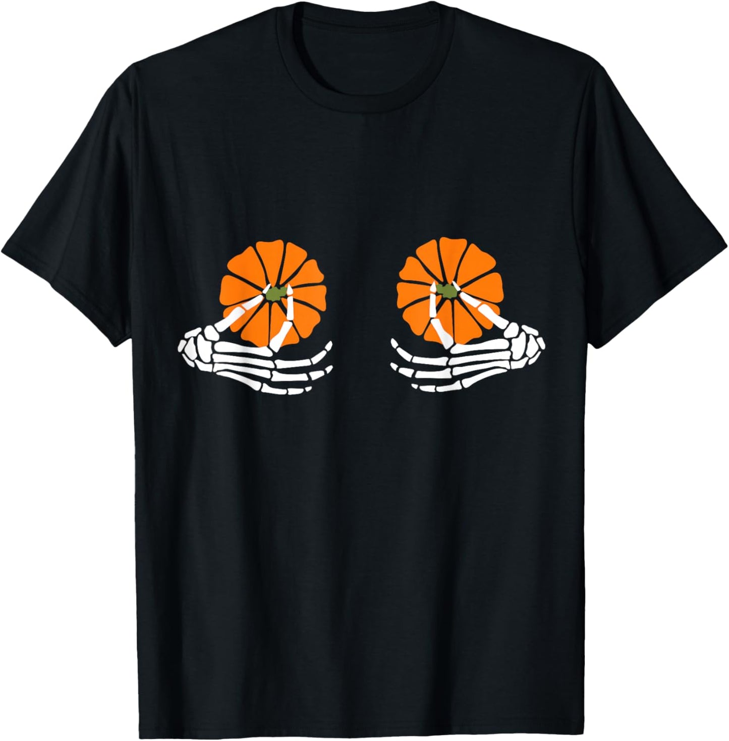 Boobs Pumpkin Skeleton Hand Halloween T-Shirt - T-Shirt | Black