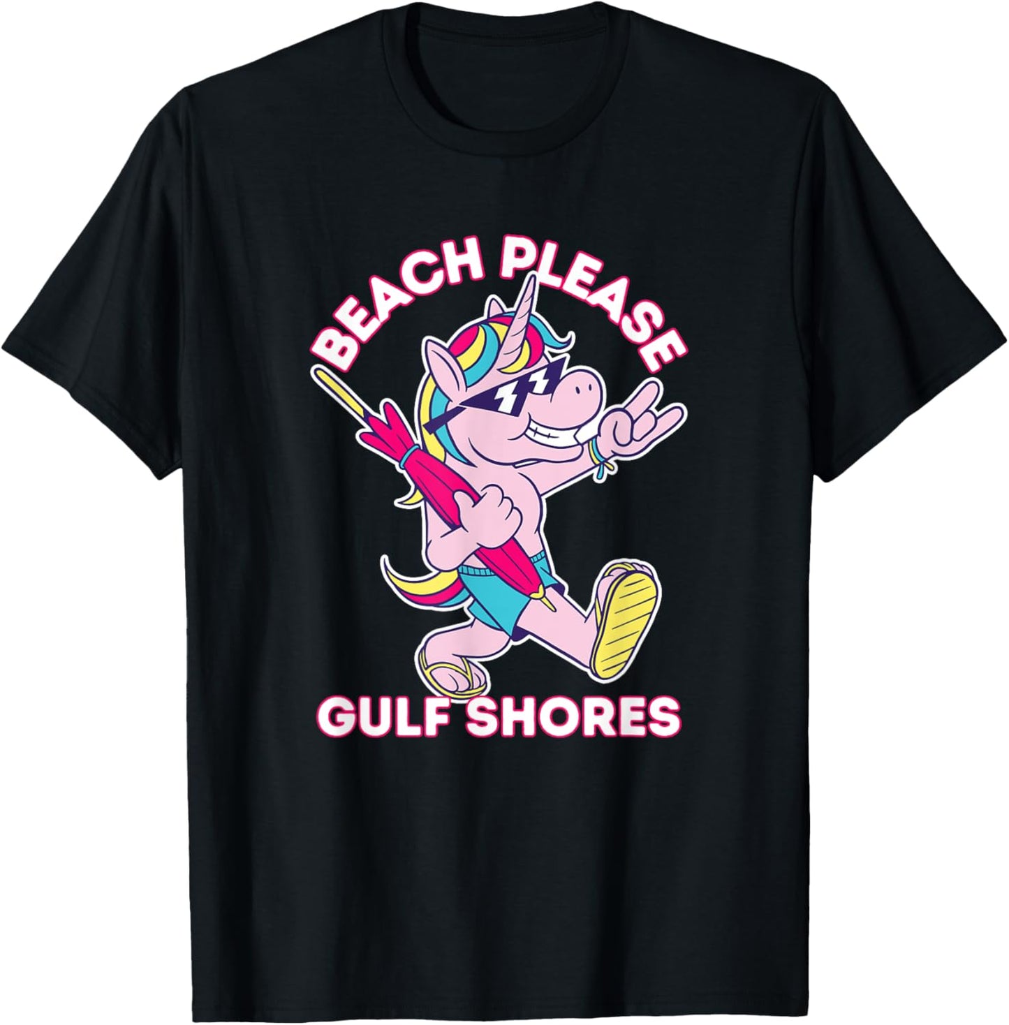 Beach Please Gulf Shores Alabama Funny Unicorn Vacation T-Shirt - T-Shirt | Black