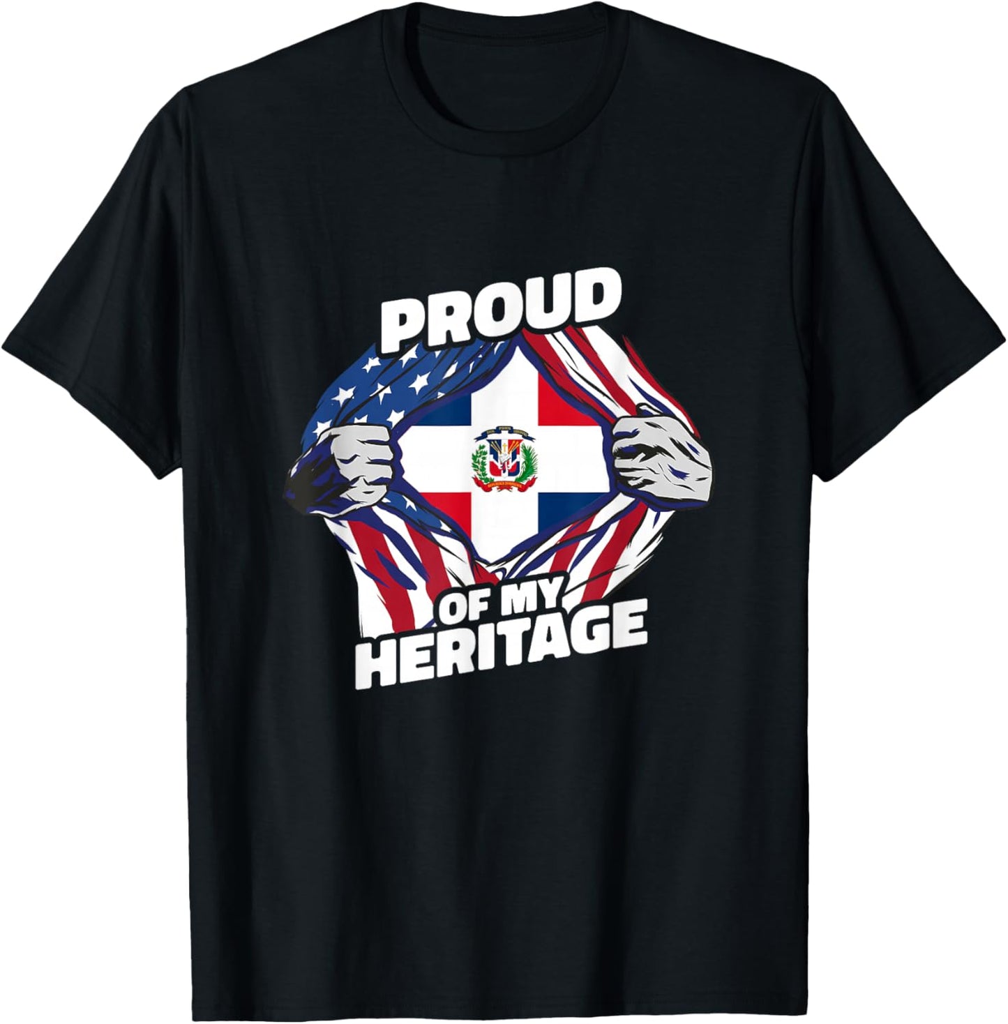 Proud of My Heritage - Dominican Republic American Flag T-Shirt - T-Shirt | Black