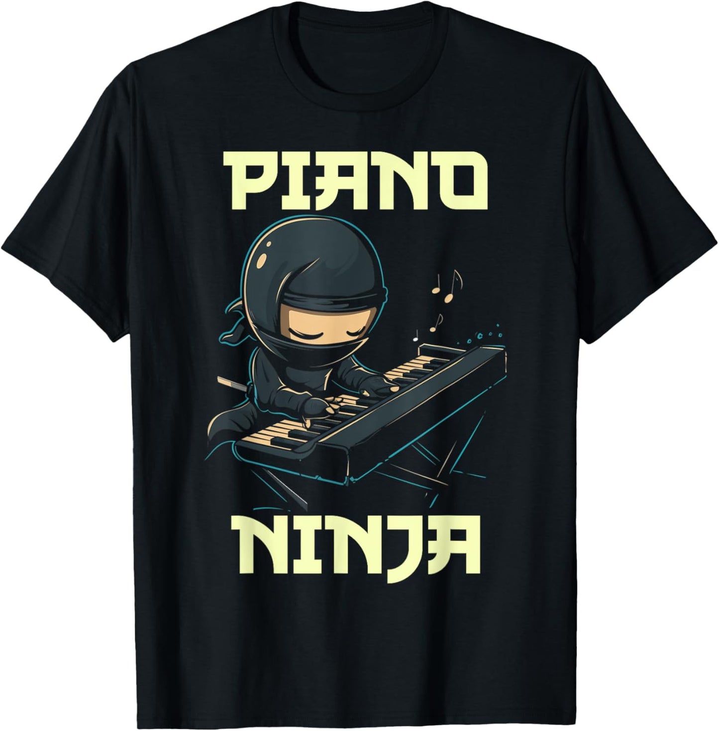 Piano Ninja Funny Cute Kawaii Music Musician Pianist T-Shirt - T-Shirt | Black
