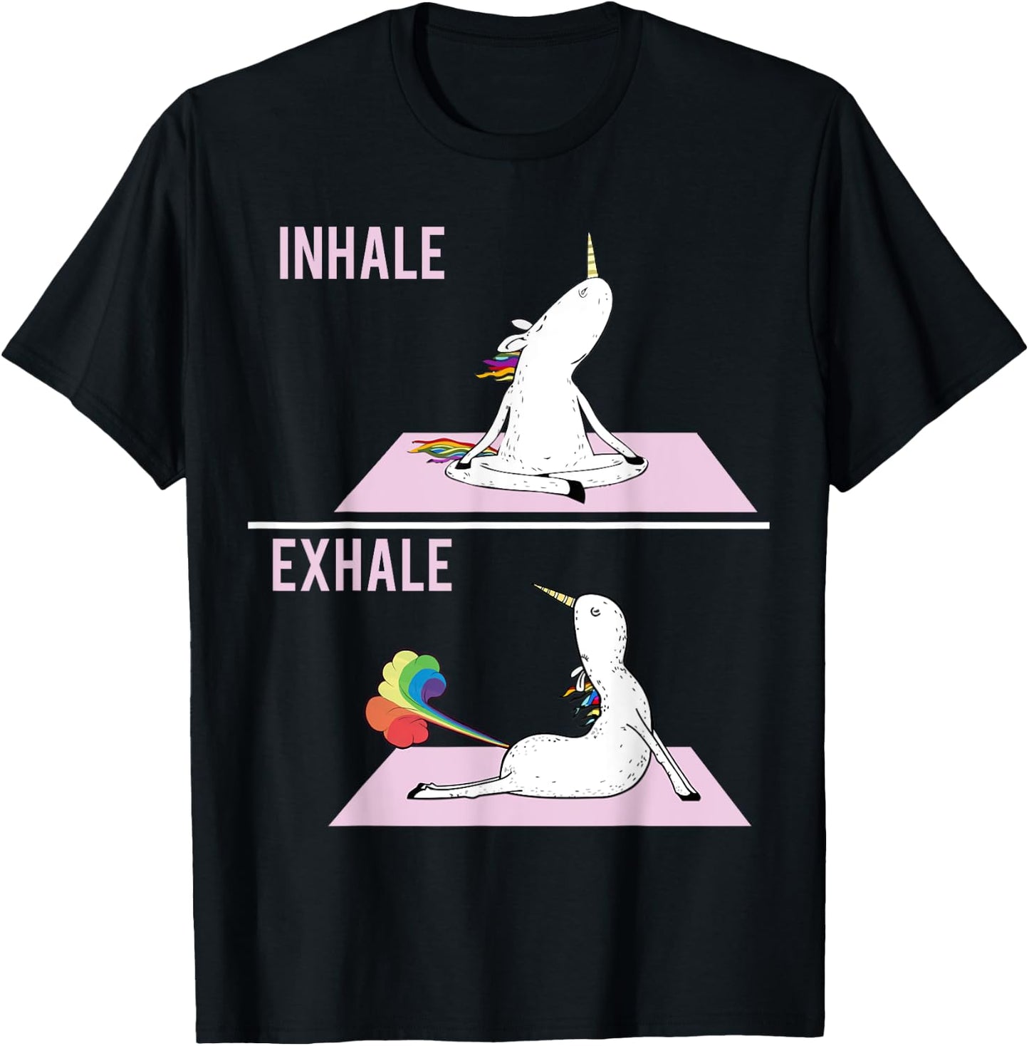 Funny Unicorn Yoga Pose Inhale Exhale Farting Unicorn T-Shirt - T-Shirt | Black