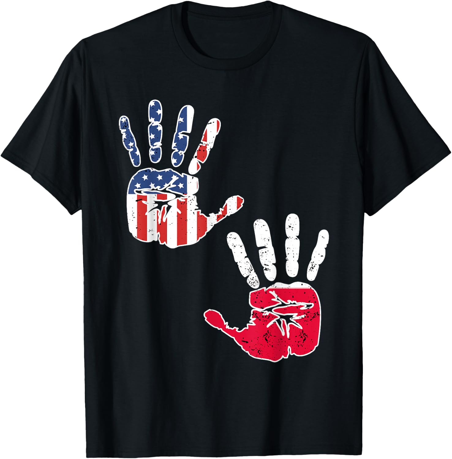 USA Poland Handprint Shirt Proud Polska Flag Polish American T-Shirt - T-Shirt | Black