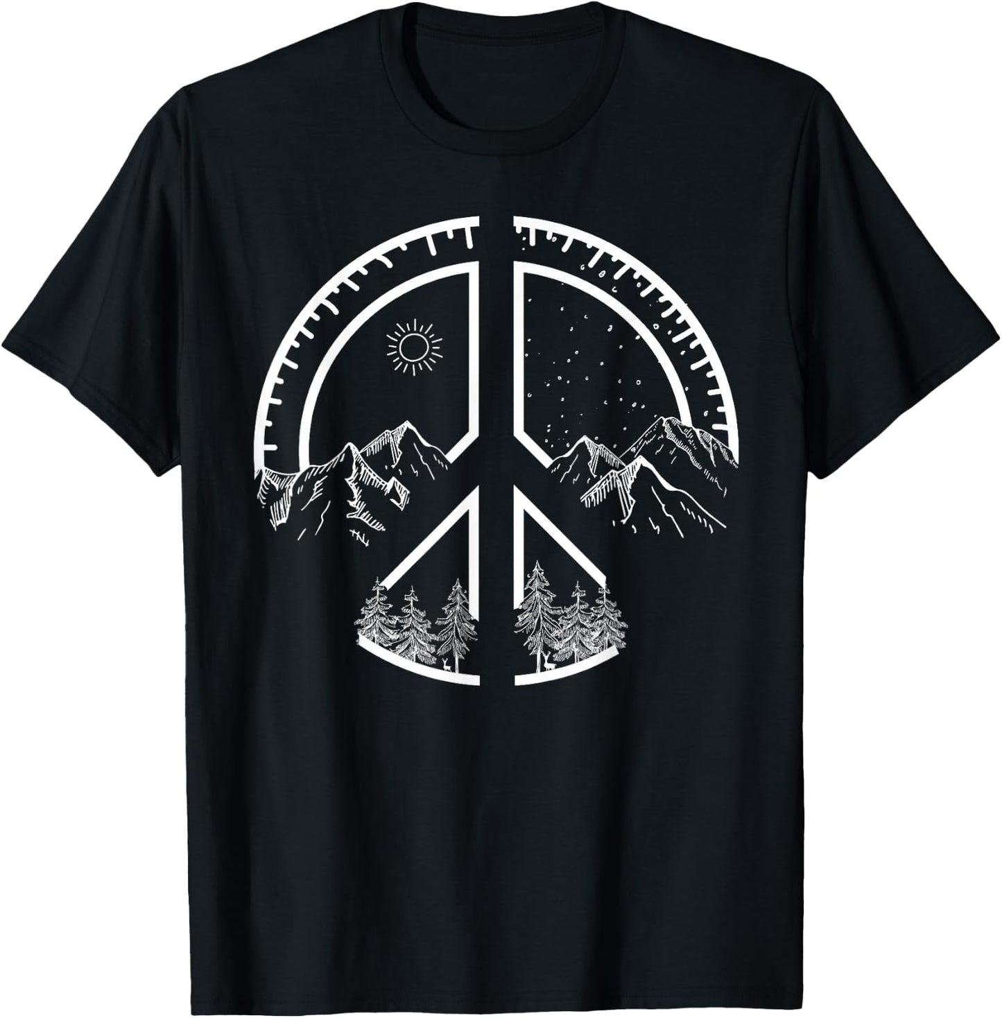 Four Seasons Peace Sign Outdoor Adventure Hippie Retro 60s T-Shirt - T-Shirt | Black
