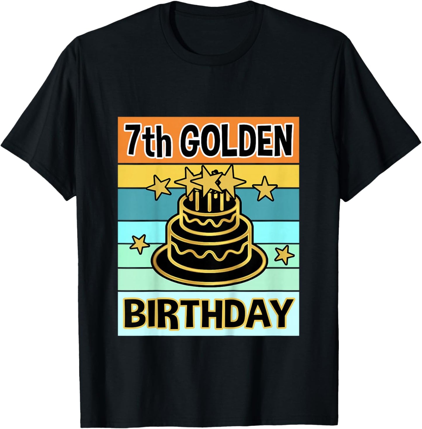 Kids 7th Golden Birthday Shirt My Birthday Golden Boys Girls T-Shirt - T-Shirt | Black