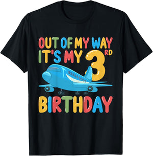 Out Of My Way It's My 3rd Birthday Airplane 3 Years Old Kids T-Shirt - T-Shirt | Black