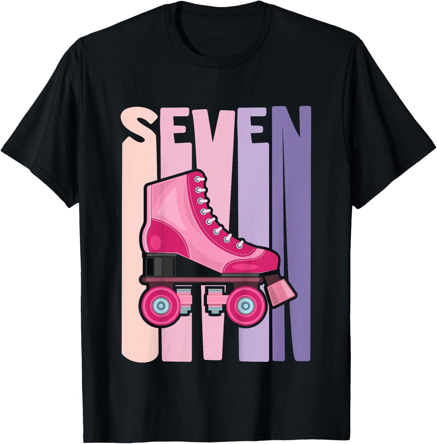 7 Year Old Cute Roller Skating Birthday Girl 7th B-Day T-Shirt - T-Shirt | Black
