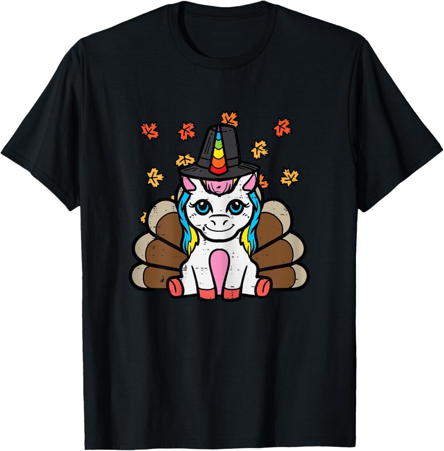 Thanksgiving Unicorn Turkey Fall Girls Kids Toddler Women T-Shirt - T-Shirt | Black