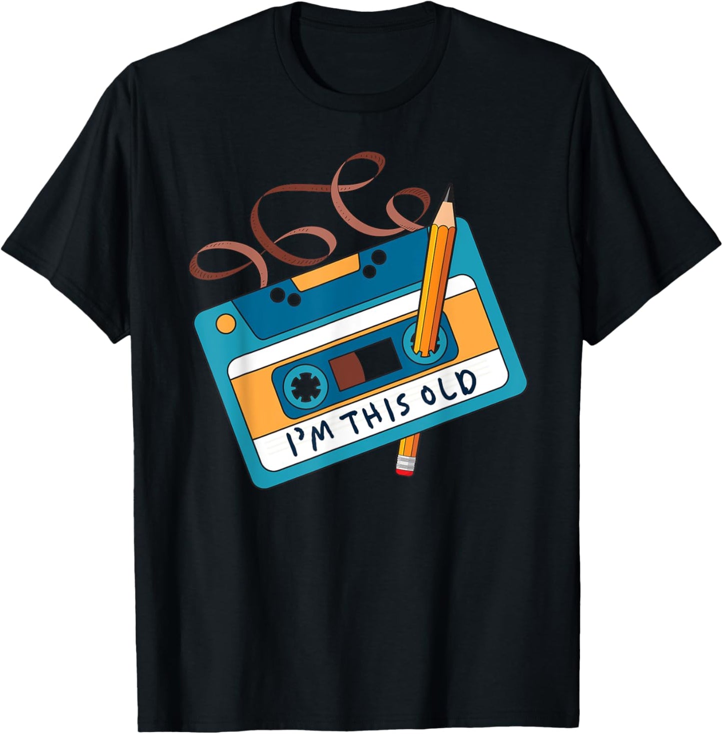 I'm This Old Cassette Tape Pencil 90s 80s Retro Vintage T-Shirt - T-Shirt | Black