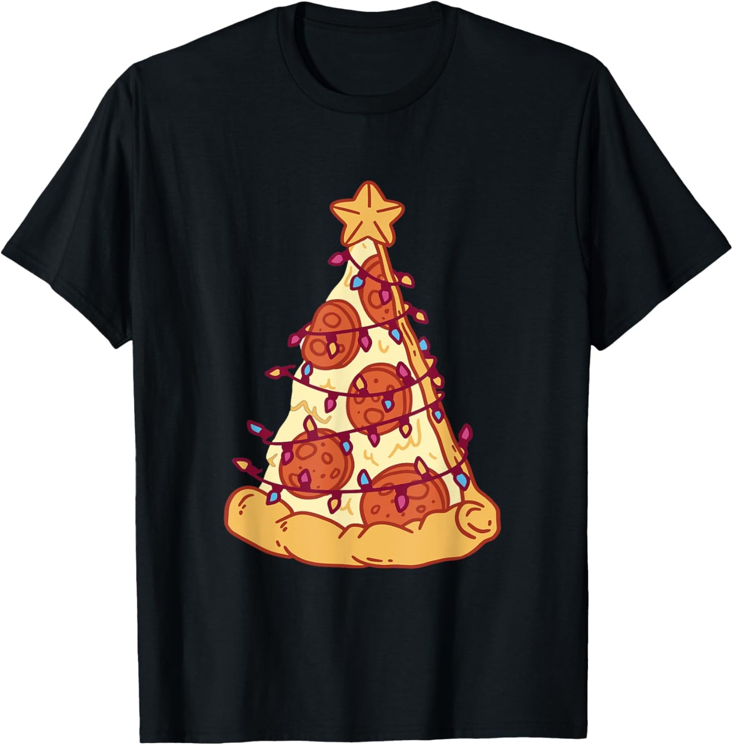 Pizza Christmas Tree Pepperoni Pizza Slice Food Xmas Party T-Shirt - T-Shirt | Black