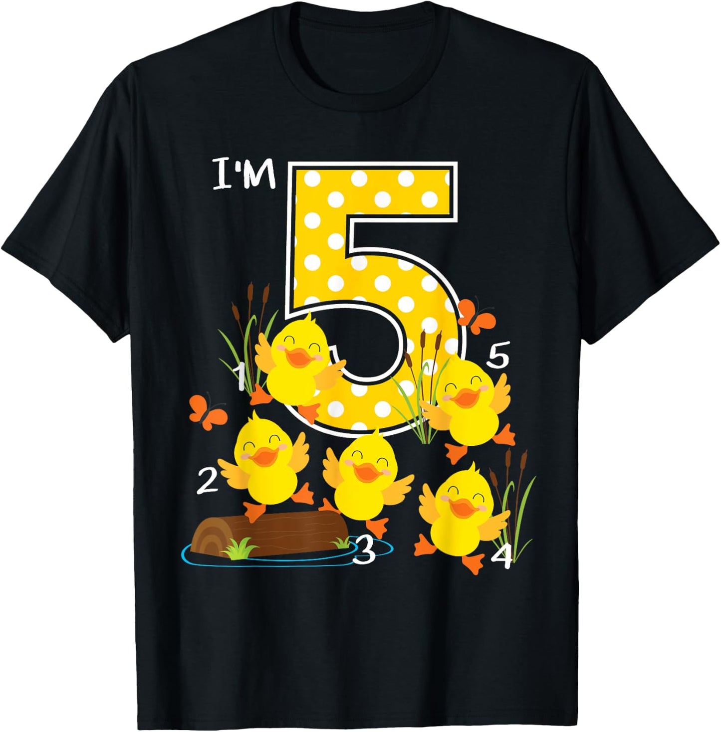 Five Little Ducks Kids Nursery Song 5th Birthday 5 Years Old T-Shirt - T-Shirt | Black