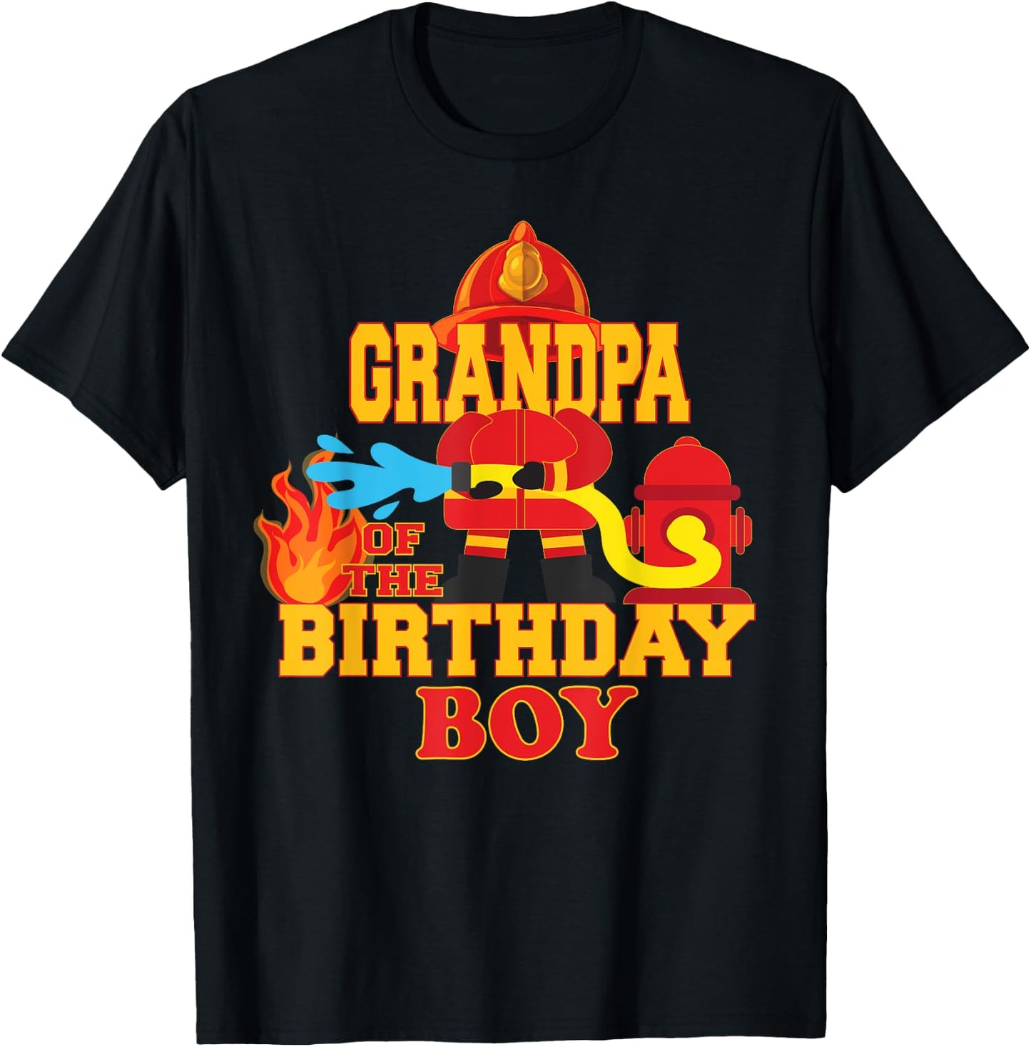 Grandpa Of The Birthday Boy Firetruck Firefighter Party T-Shirt - T-Shirt | Black