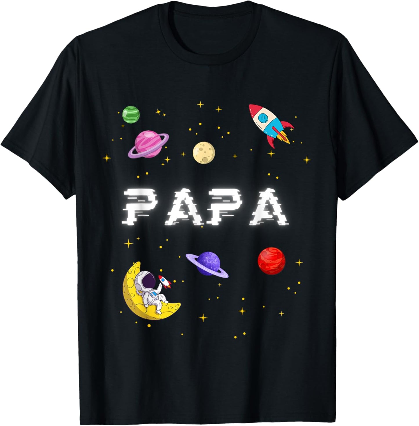 Papa Outer Planets Birthday Crew Space Party Themed T-Shirt - T-Shirt | Black