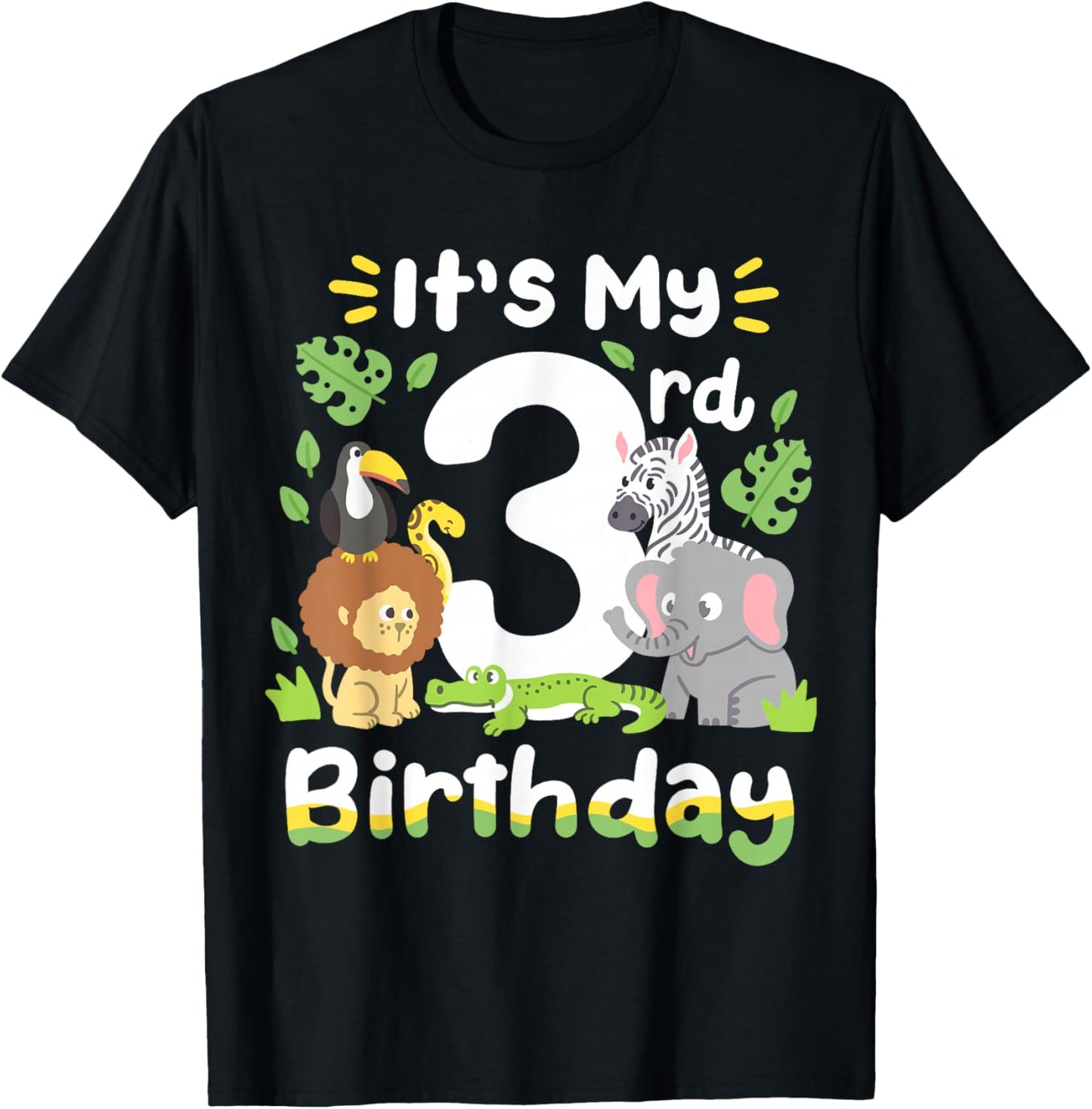 Jungle Safari 3rd Birthday Zoo Animal Three Years Old Kids T-Shirt - T-Shirt | Black