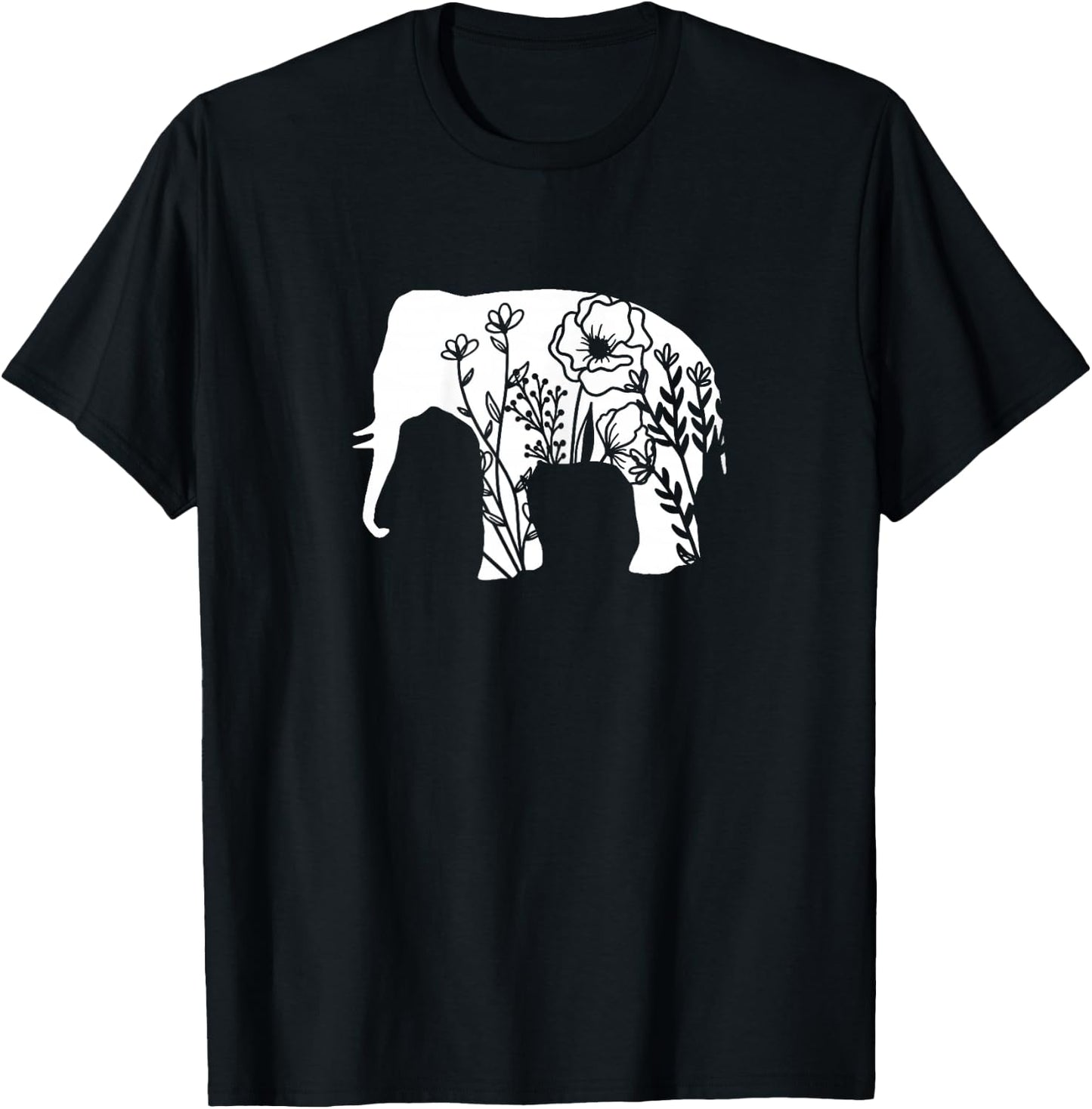 Girls Floral Elephant with Flower Graphic for Teens Mom T-Shirt - T-Shirt | Black