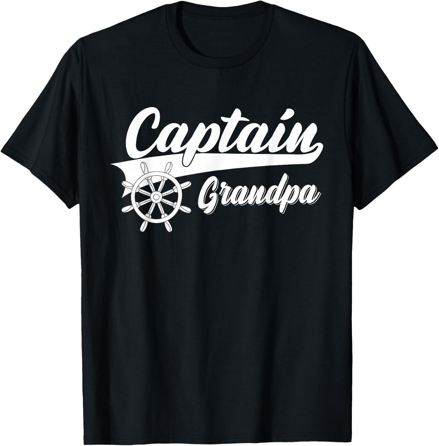 Captain Grandpa Boating Anchors & Wheel | Boat Captain T-Shirt - T-Shirt | Black