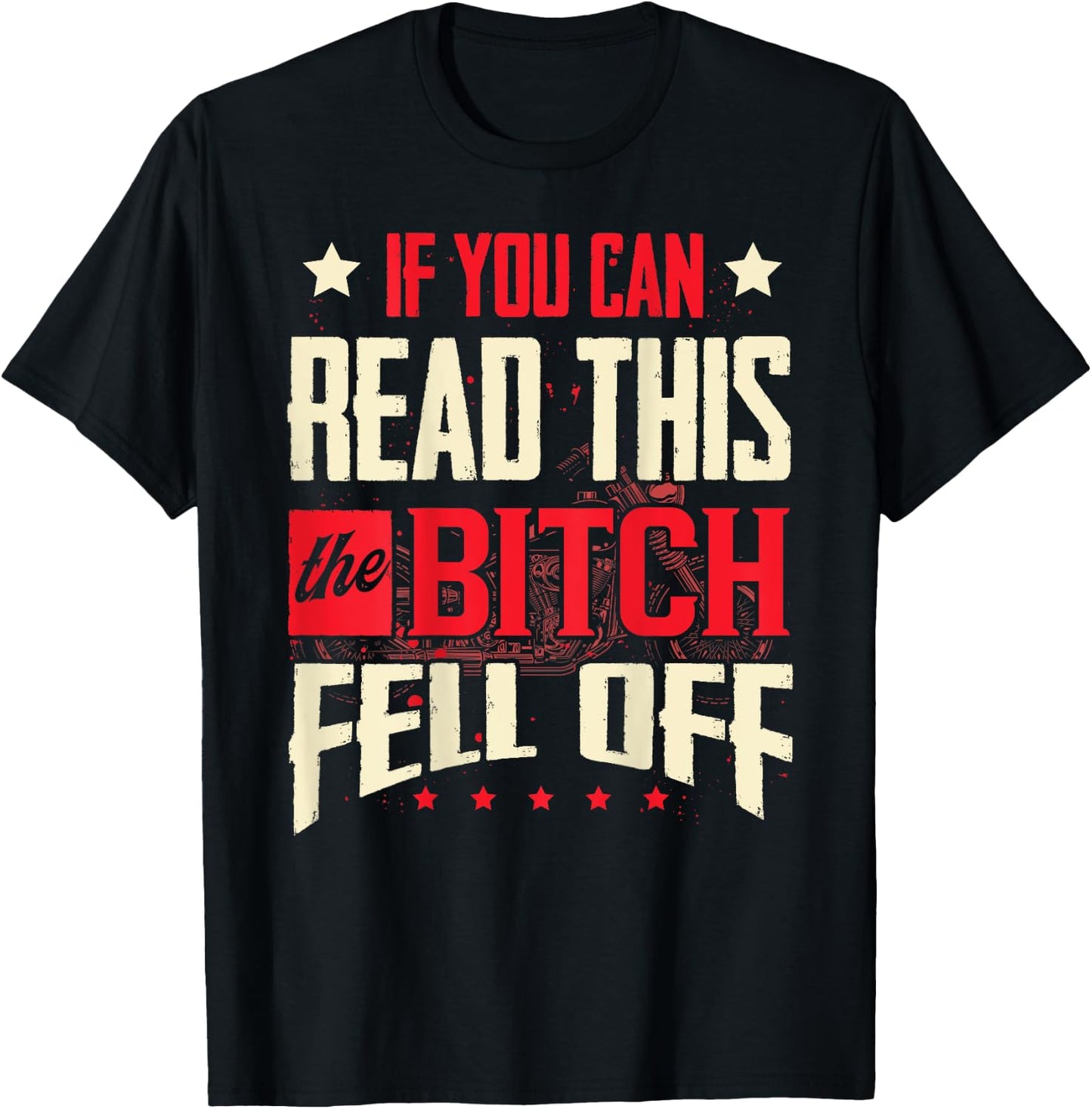 If You Can Read This She Fell Off, Biker Back Print T-Shirt - T-Shirt | Black