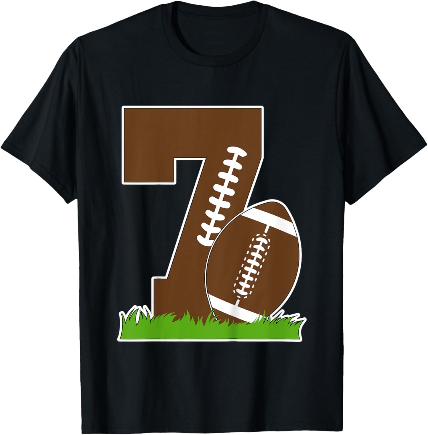 Kids 7th Birthday Football Boy Seven Year Old Football Player T-Shirt - T-Shirt | Black