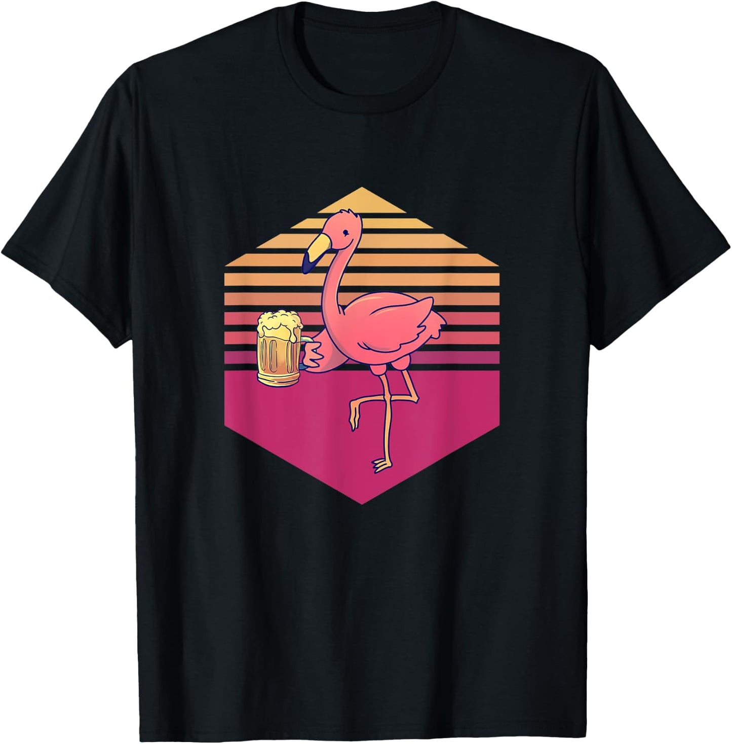 Flamingo Drinking Beer Vintage T-Shirt - T-Shirt | Black