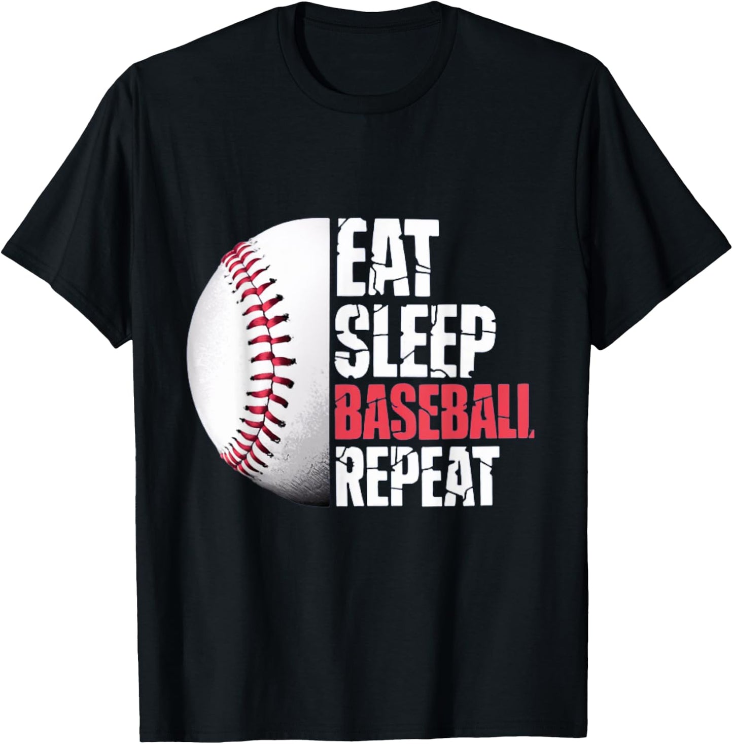 Eat Sleep Baseball Repeat Baseball Player Funny Baseball T-Shirt - T-Shirt | Black