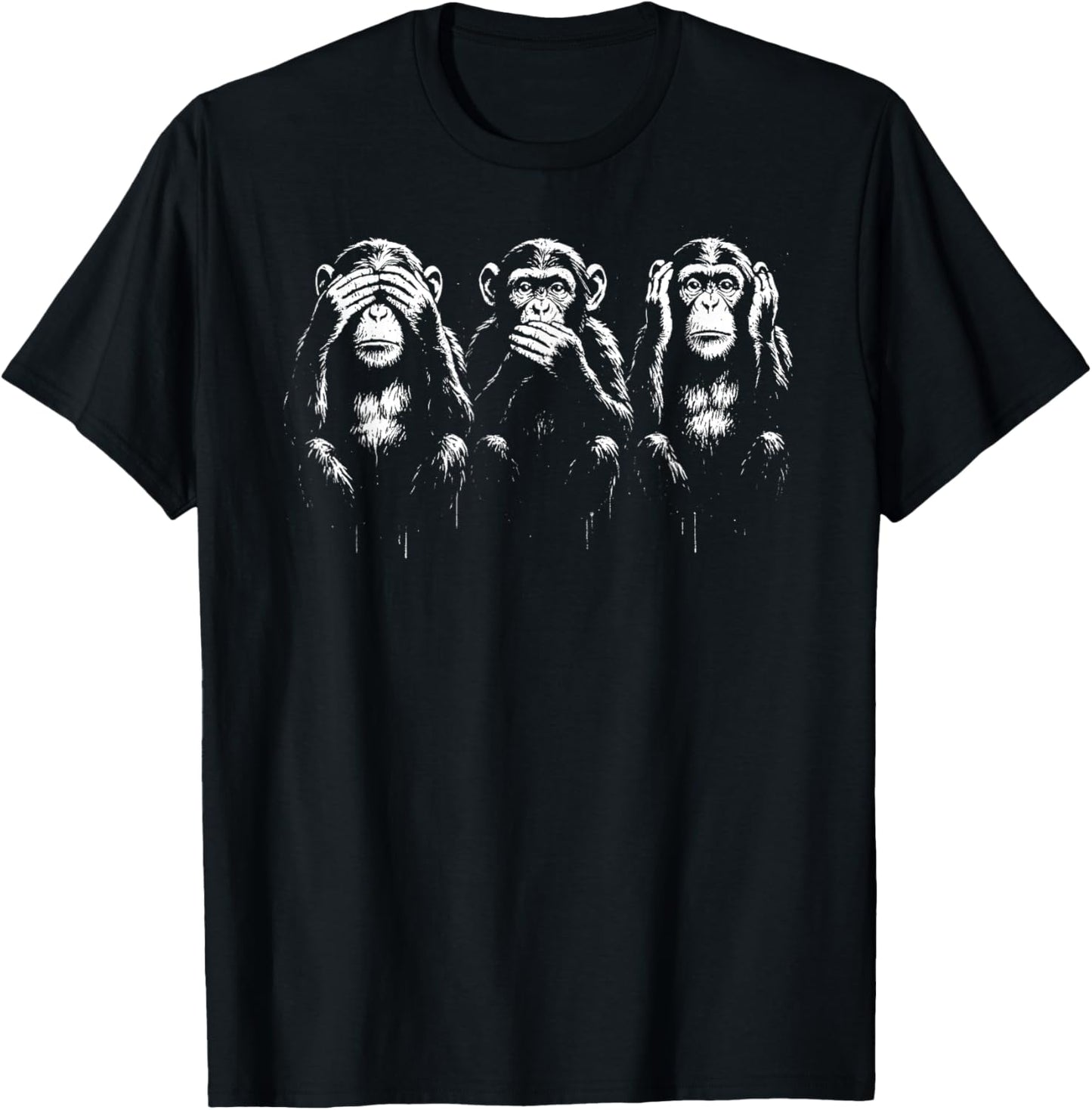 Three Wise Monkeys | Stencil Art - See Speak Hear No Evil T-Shirt - T-Shirt | Black