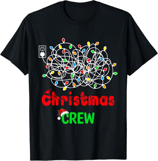 Christmas Crew Xmas Lights Pajama Happy Holiday Boy Girl T-Shirt - T-Shirt | Black