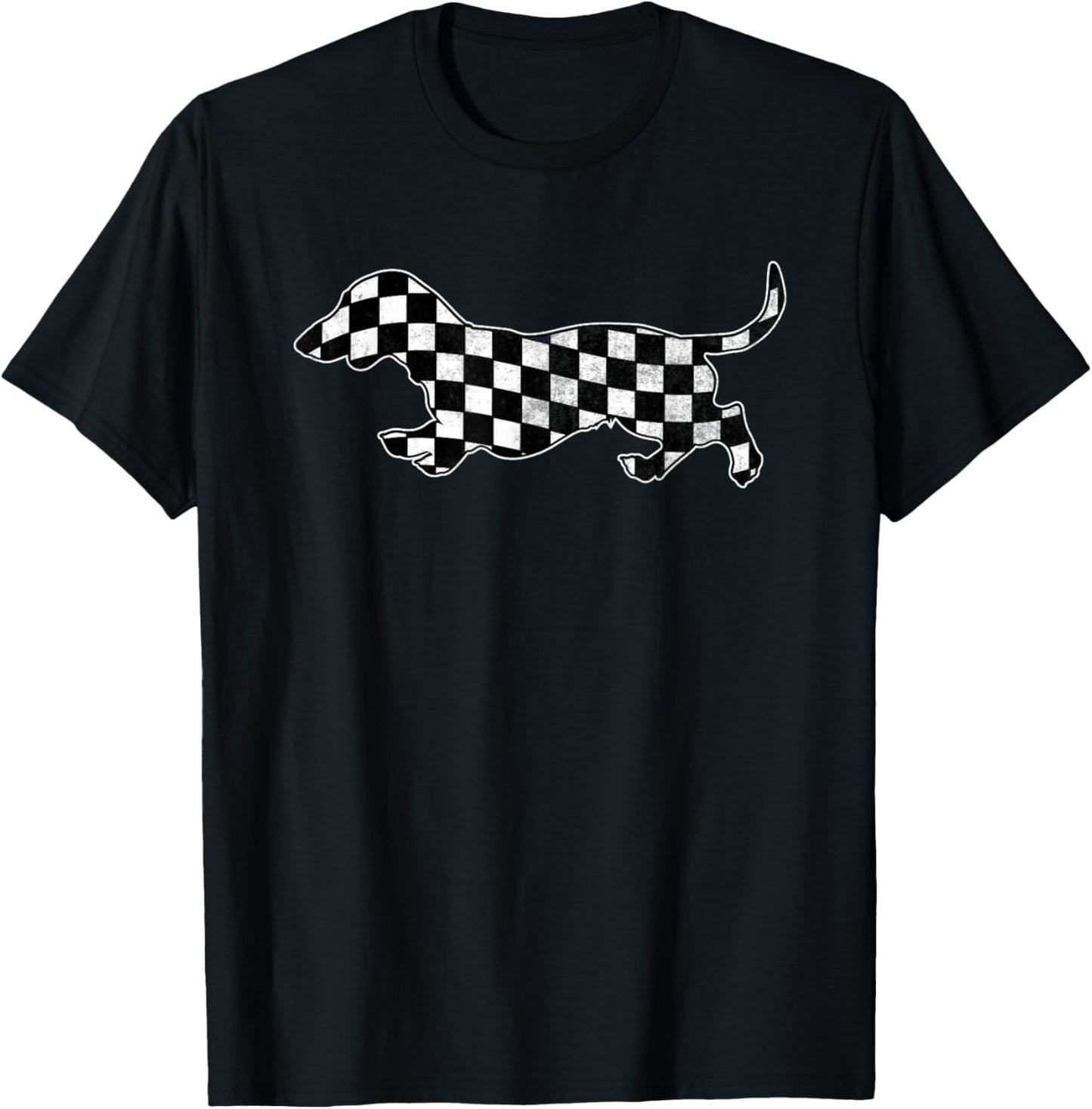 Checkered Dachshund Retro Puppy Race Wiener Dog Boys T-Shirt - T-Shirt | Black