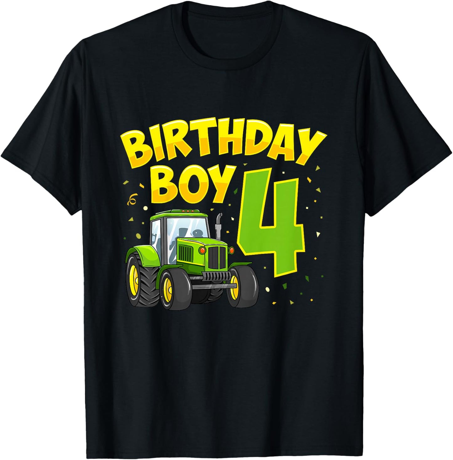 Kids 4th Birthday Boy 4 Year Old Farm Truck Tractor Party T-Shirt - T-Shirt | Black