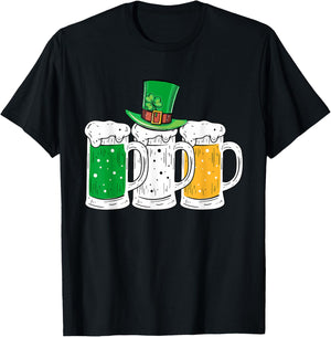 St Patricks Day Irish Beer Ireland Flag Clovers Shamrock T-Shirt - T-Shirt | Black