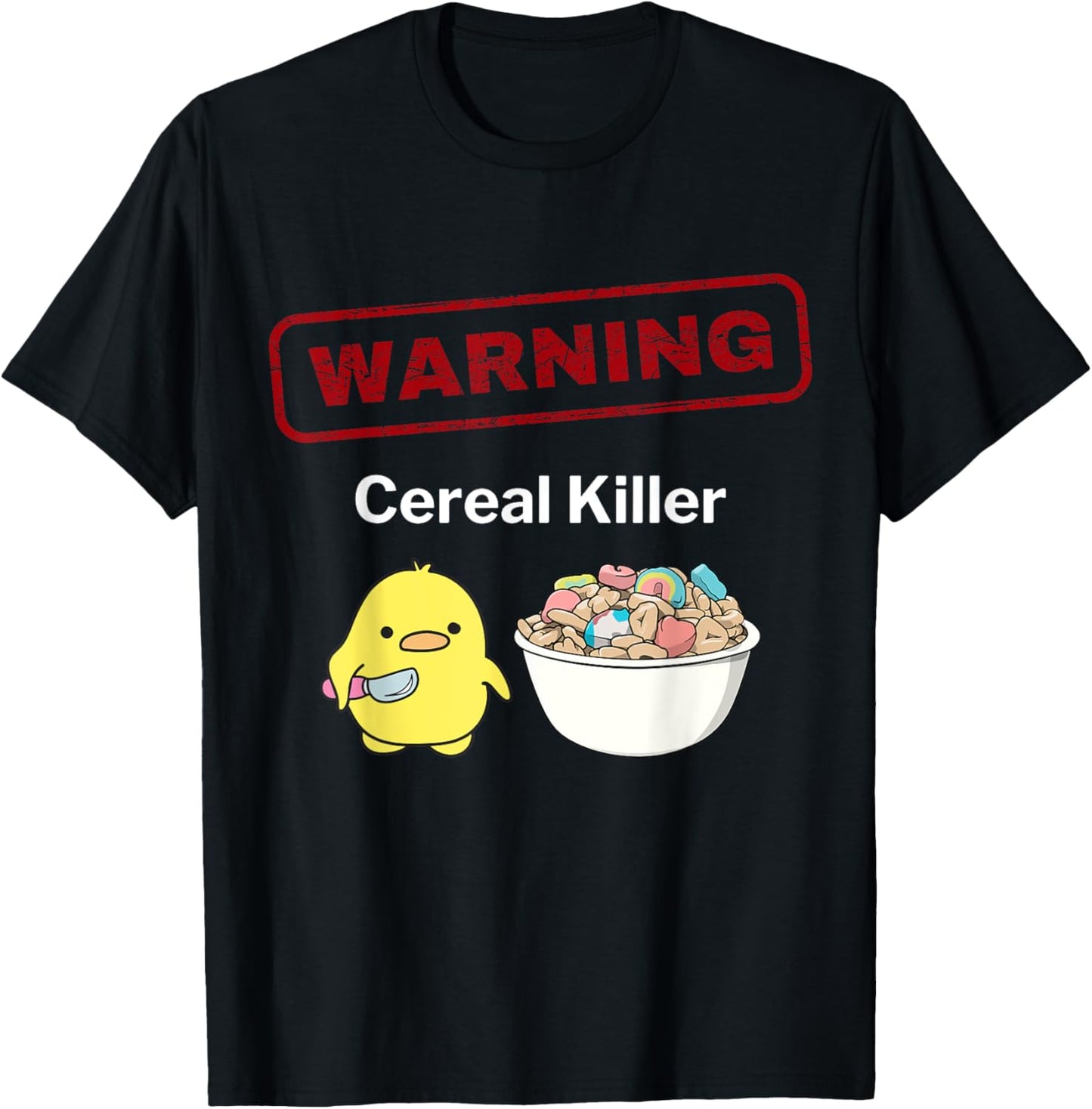 Funny Warning Cereal Killer Caution Cute Kawaii Anime Chick T-Shirt - T-Shirt | Black