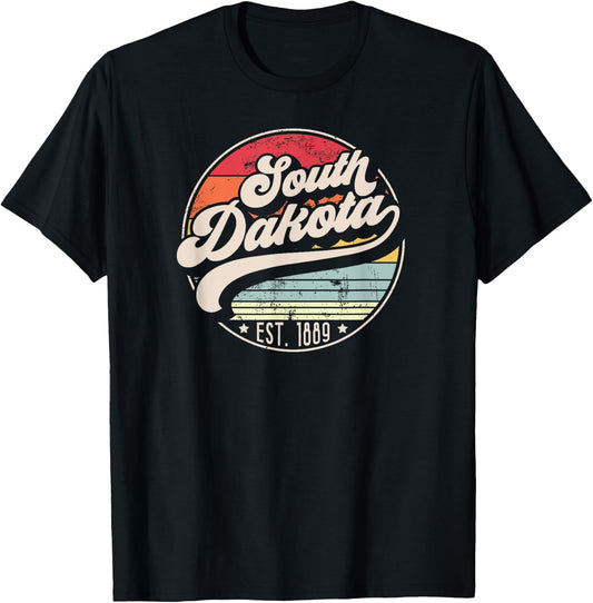 Retro South Dakota Home State SD Cool 70s Style Sunset T-Shirt - T-Shirt | Black