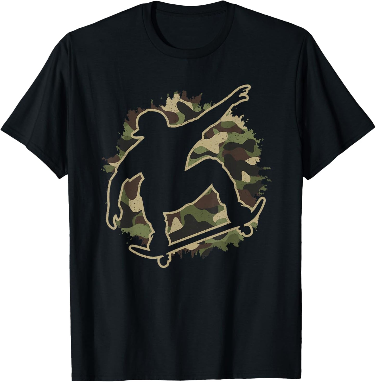 Skater Camouflage Skateboard Camo Skating Lover Men Boys T-Shirt - T-Shirt | Black