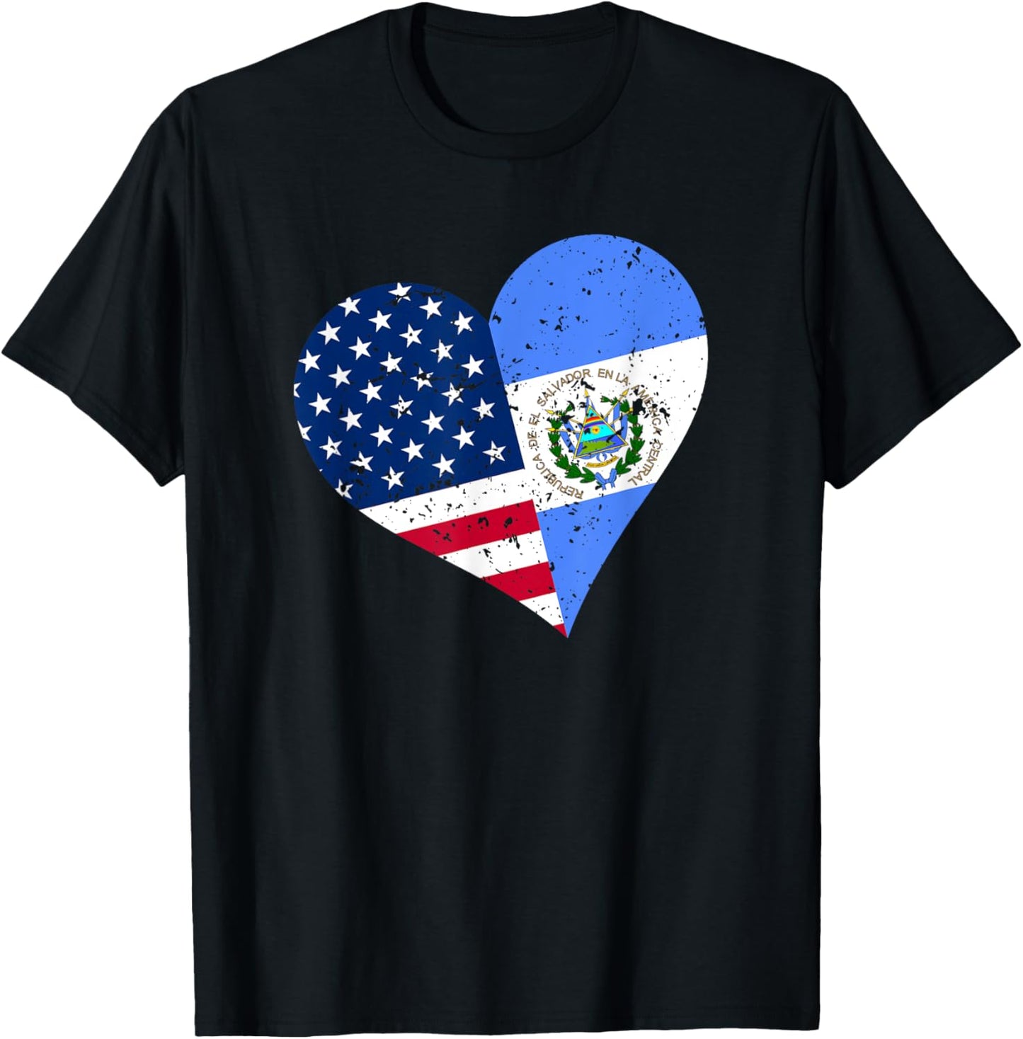 El Salvador USA Heart Distressed Salvadorian American Flag T-Shirt - T-Shirt | Black