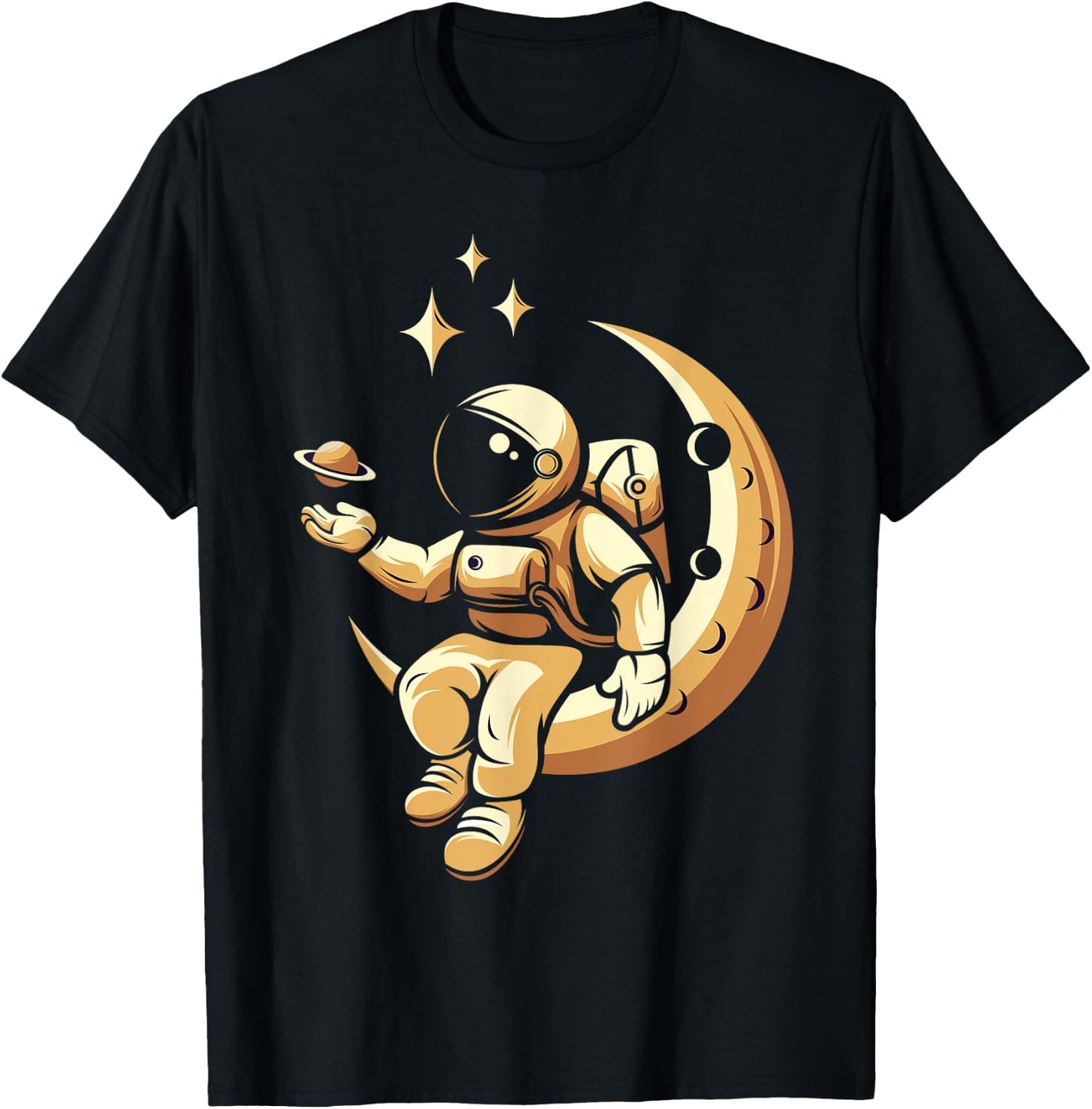 Moon Outer Space Planets Astronaut T-Shirt - T-Shirt | Black