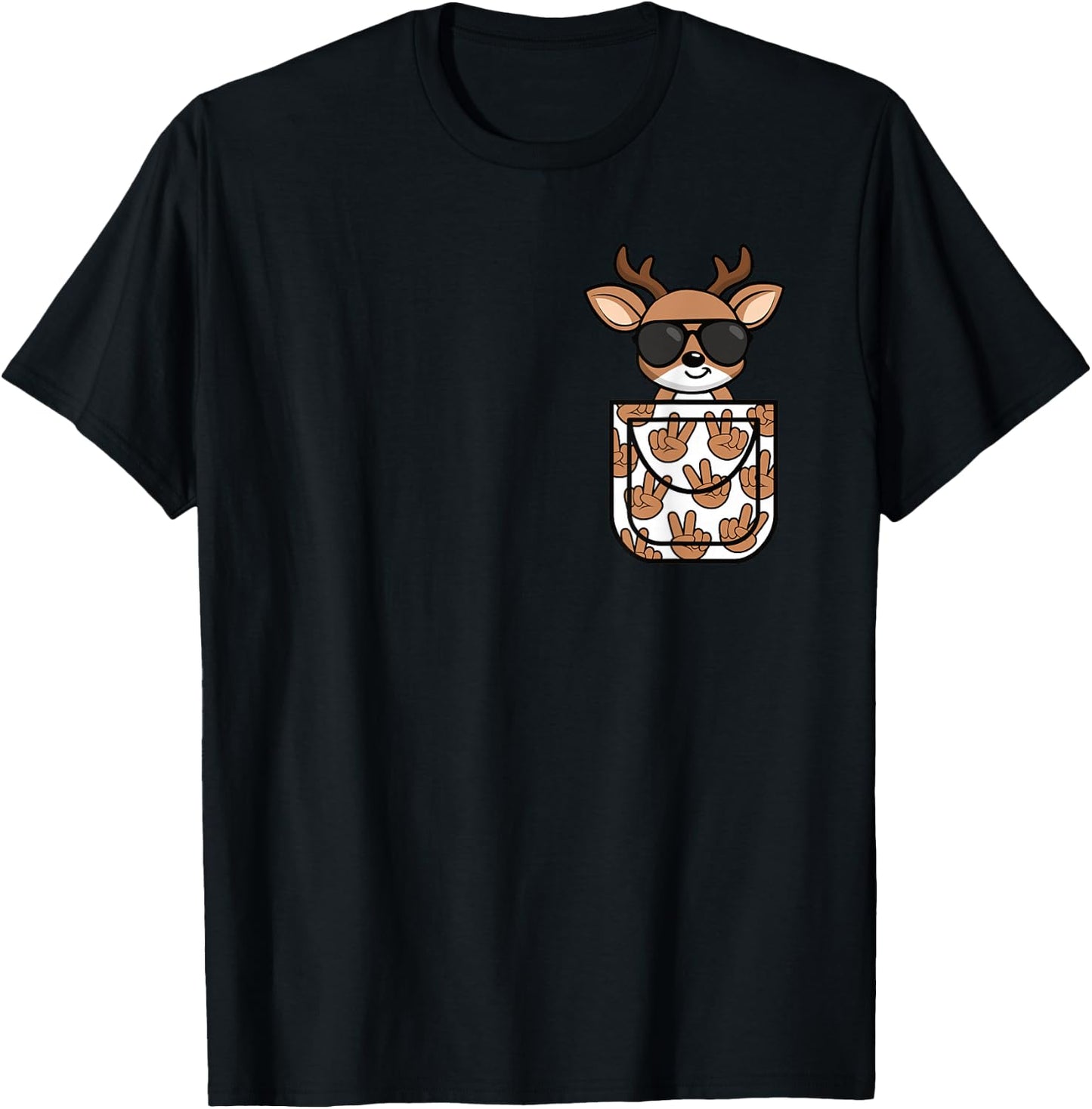 Funny Deer Pocket Men Women Kids T-Shirt - T-Shirt | Black