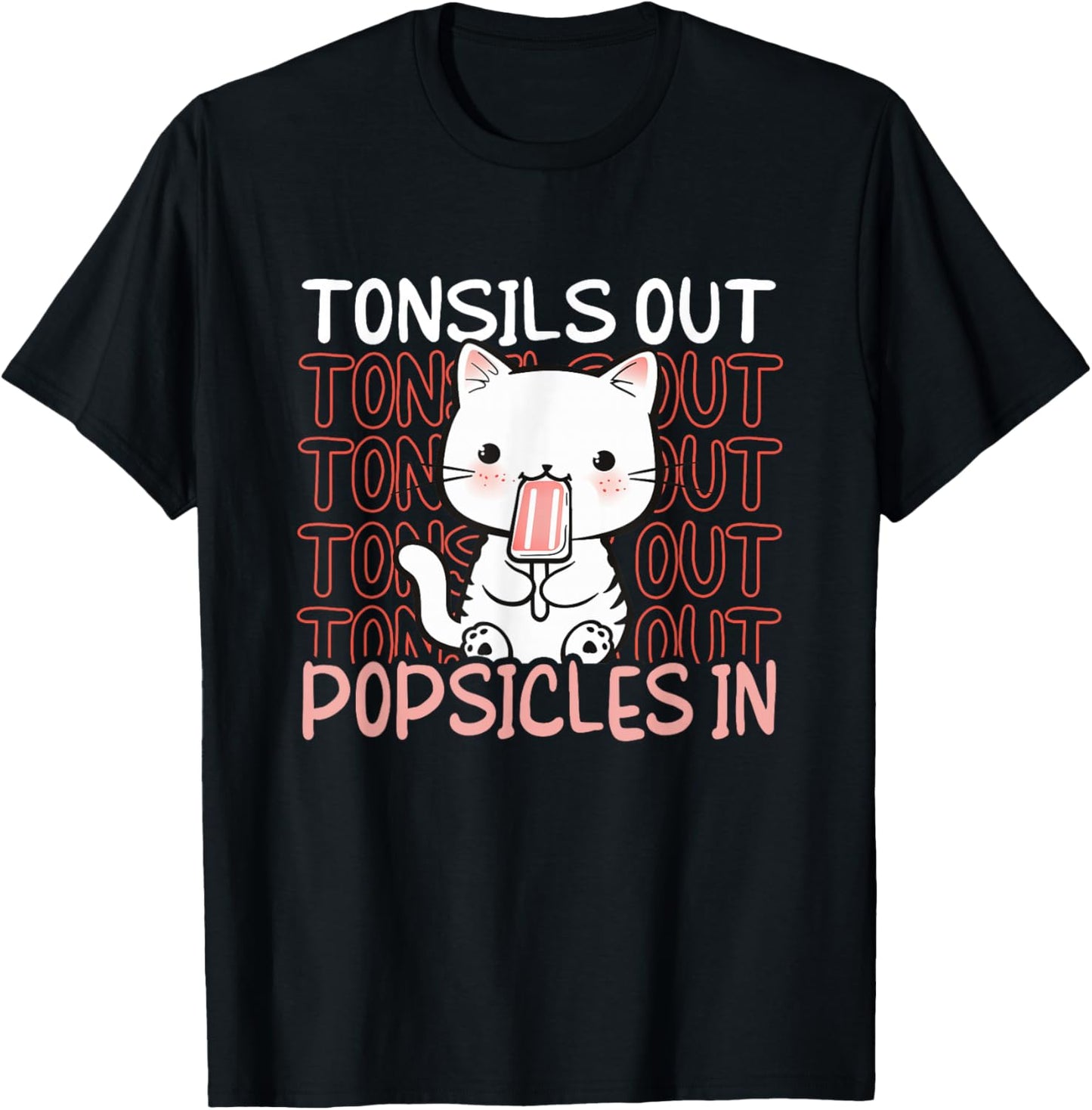 Kid's Tonsillectomy - Kitten Cat Tonsils Out Popsicles In T-Shirt - T-Shirt | Black
