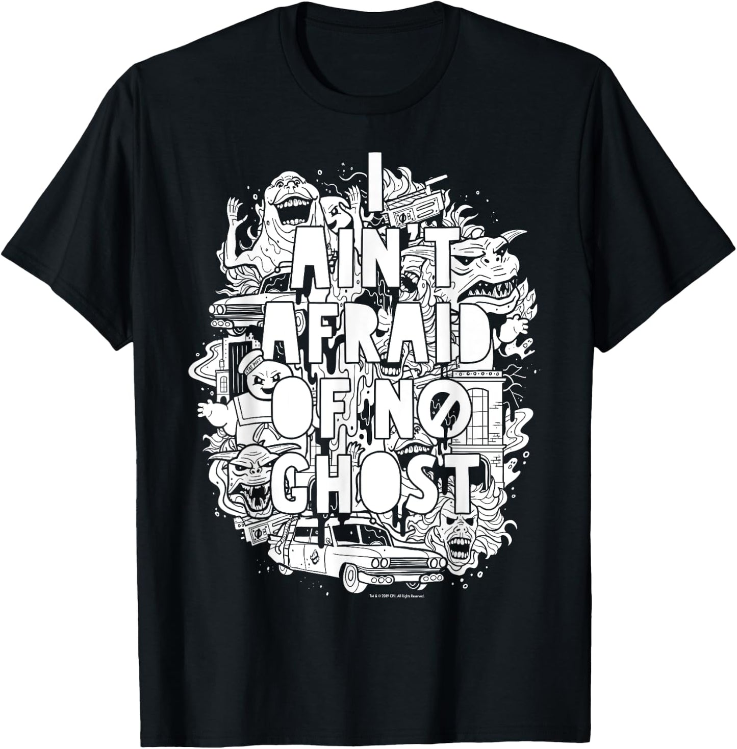 Ghostbusters Ain't Afraid Collage Poster Graphic T-Shirt - T-Shirt | Black