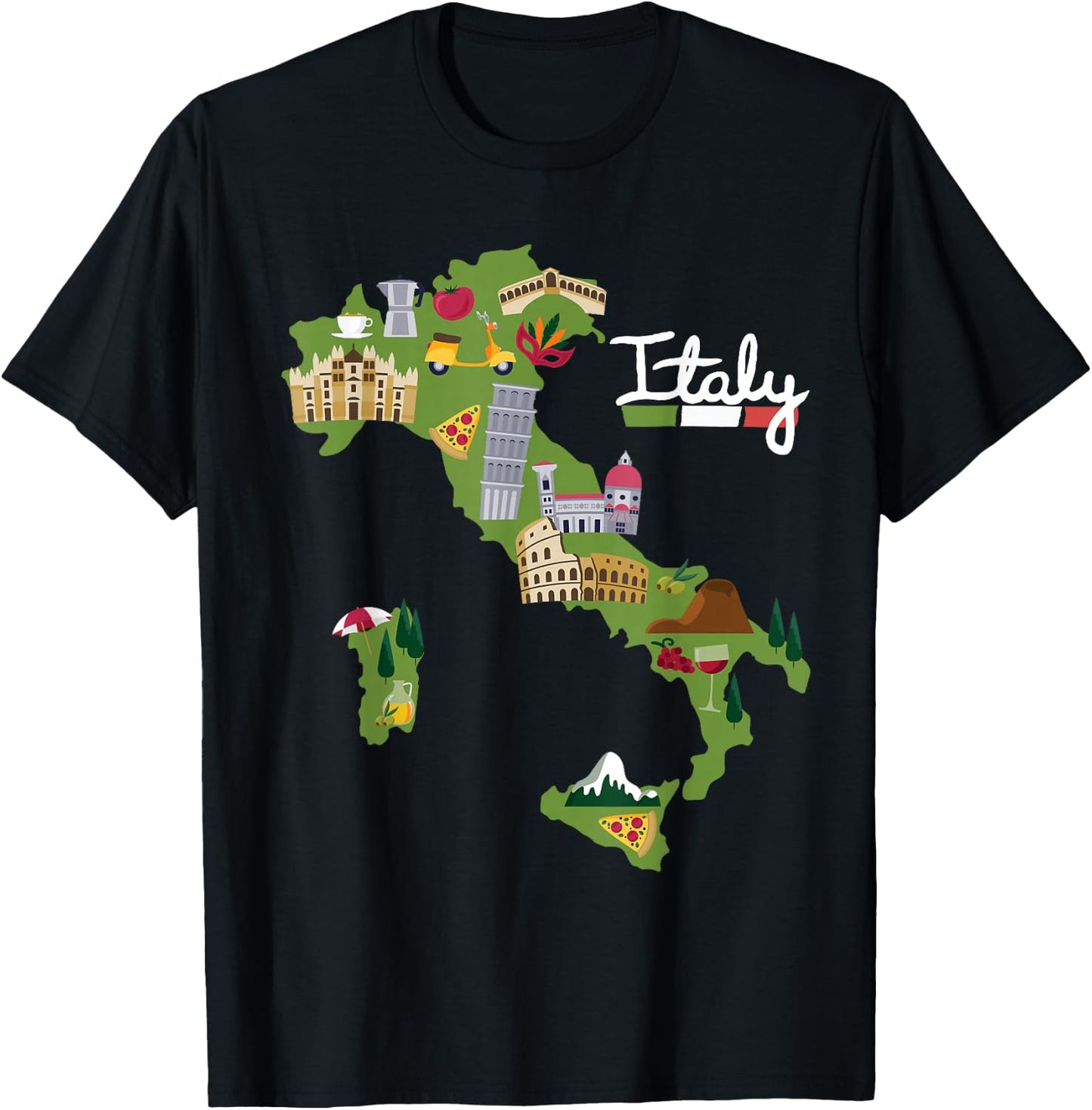 Italy Travel Map Flag Italia Pride Souvenir Vacation T-Shirt - T-Shirt | Black