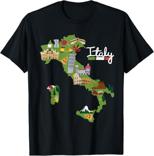 Italy Travel Map Flag Italia Pride Souvenir Vacation T-Shirt - T-Shirt | Black