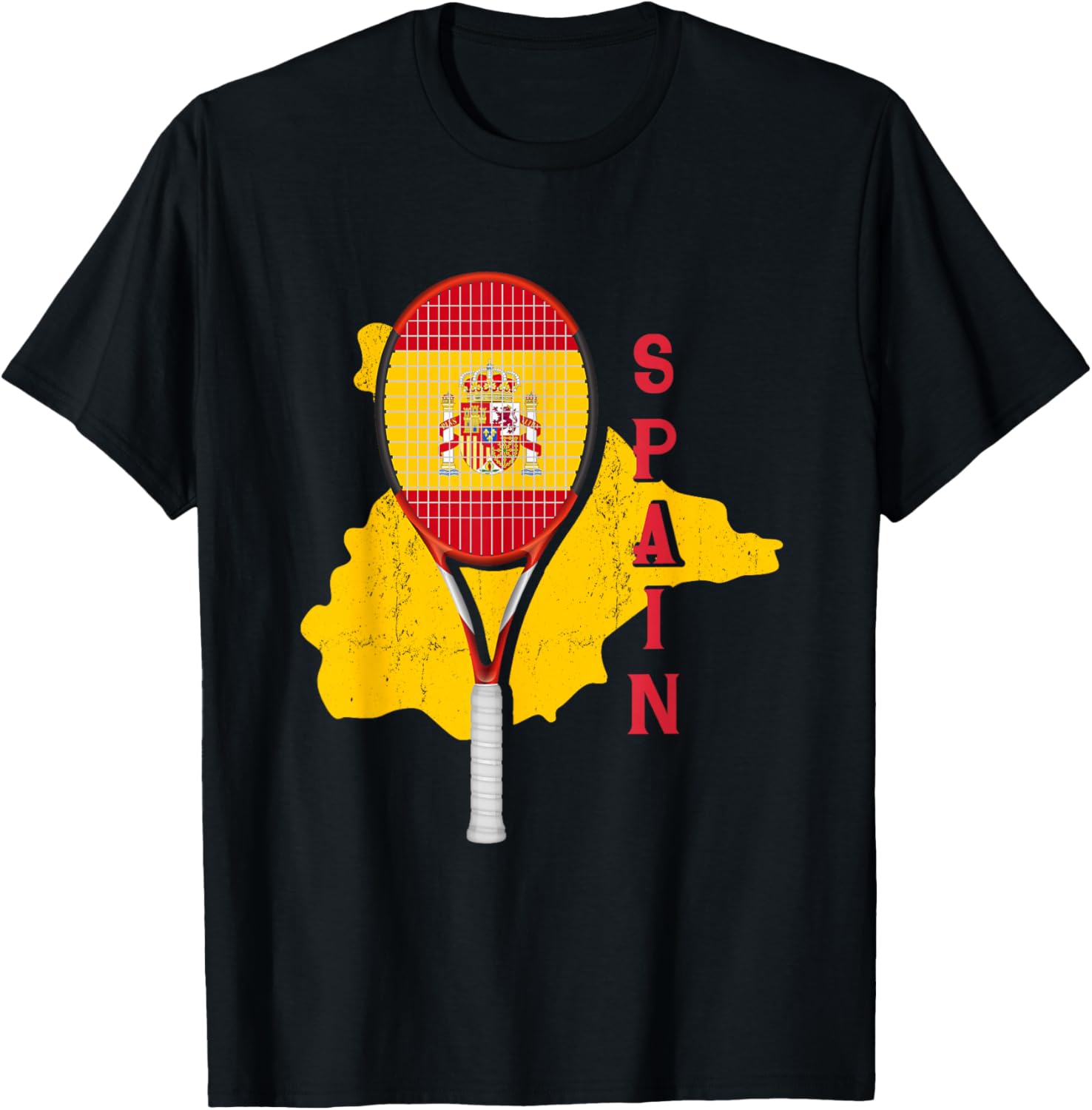 Spain Flag Tennis | Court Racket Ball | Tennis Player T-Shirt - T-Shirt | Black