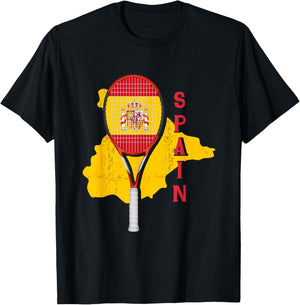 Spain Flag Tennis | Court Racket Ball | Tennis Player T-Shirt - T-Shirt | Black