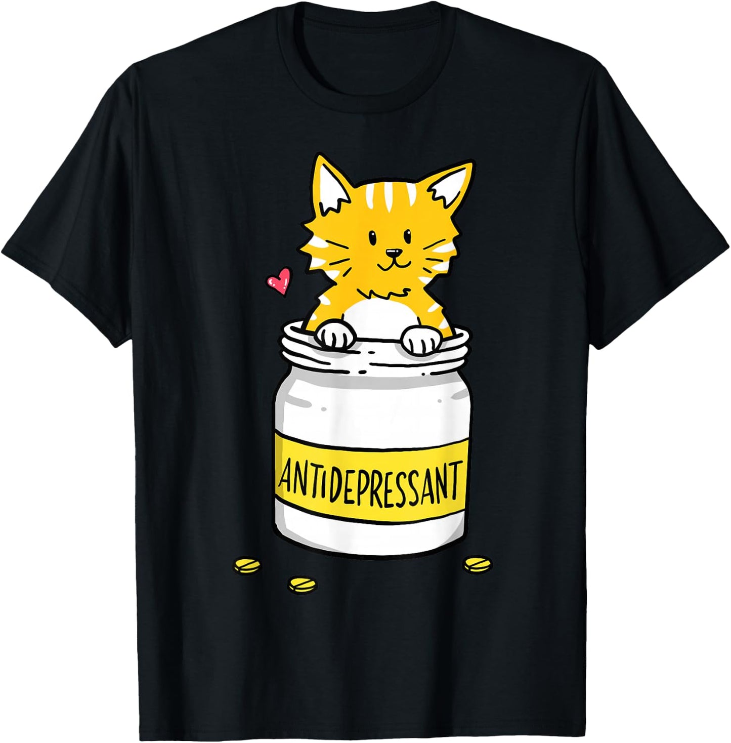 Antidepressant Depressive Pills Cat Cute Kitten Love T-Shirt - T-Shirt | Black