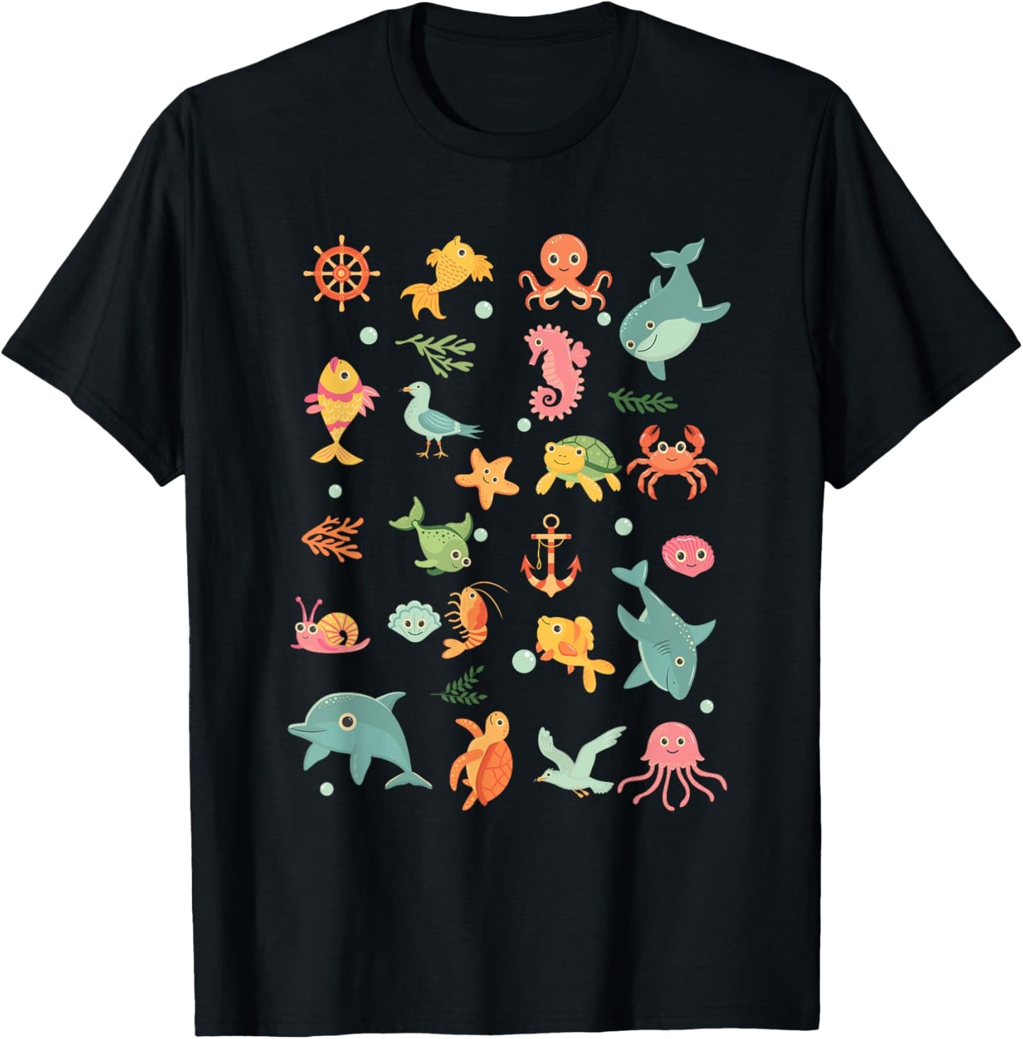 Cute Ocean Creatures Clownfish Sea Animals Kids Children T-Shirt - T-Shirt | Black